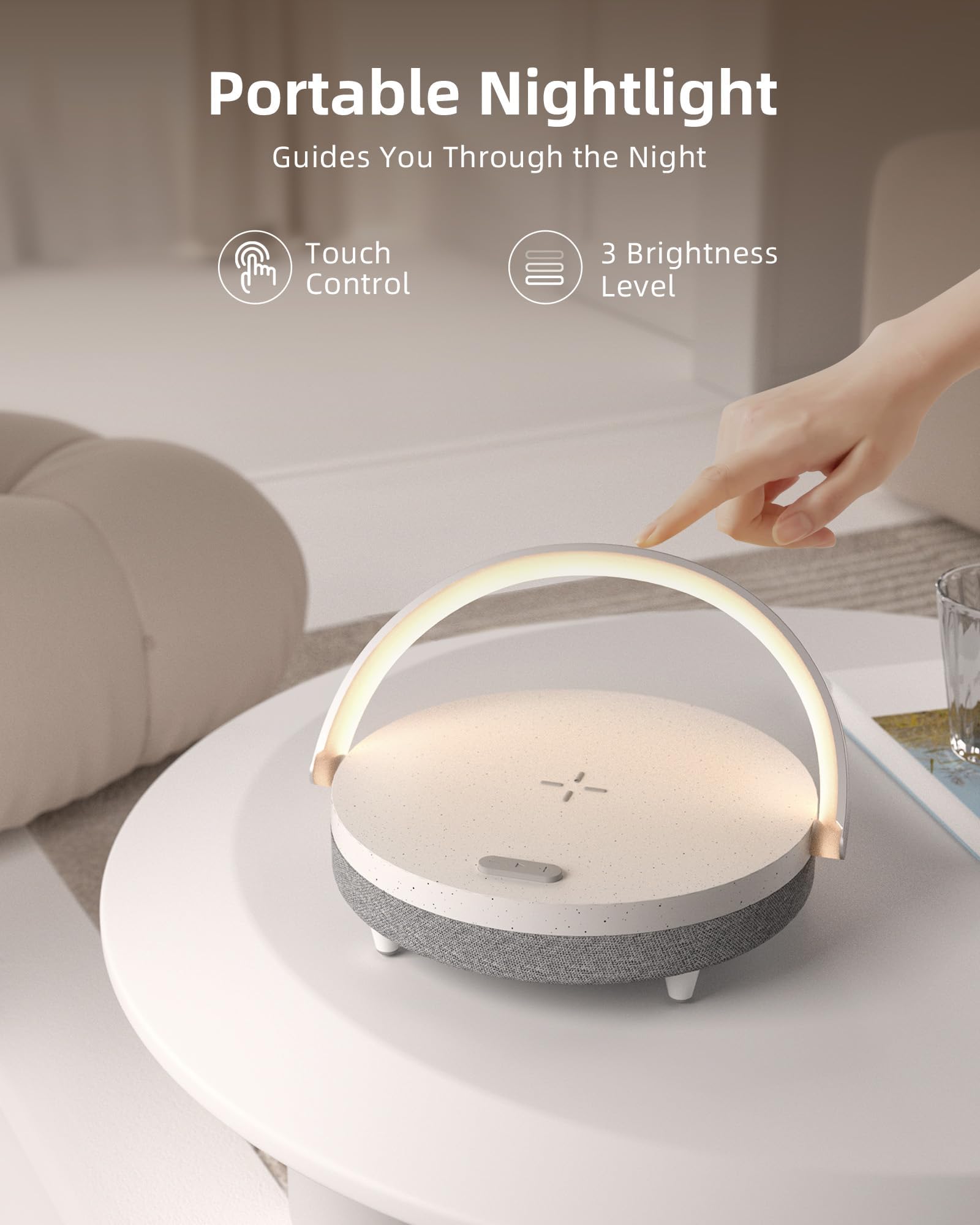 EZVALO Gifts for Mom, 4-in-1 Bedside Lamp with Bluetooth Speaker, Dimmable Night Light, Charging Station and Phone Holder, Birthday Gifts for Women, Teens, Wife and Friends