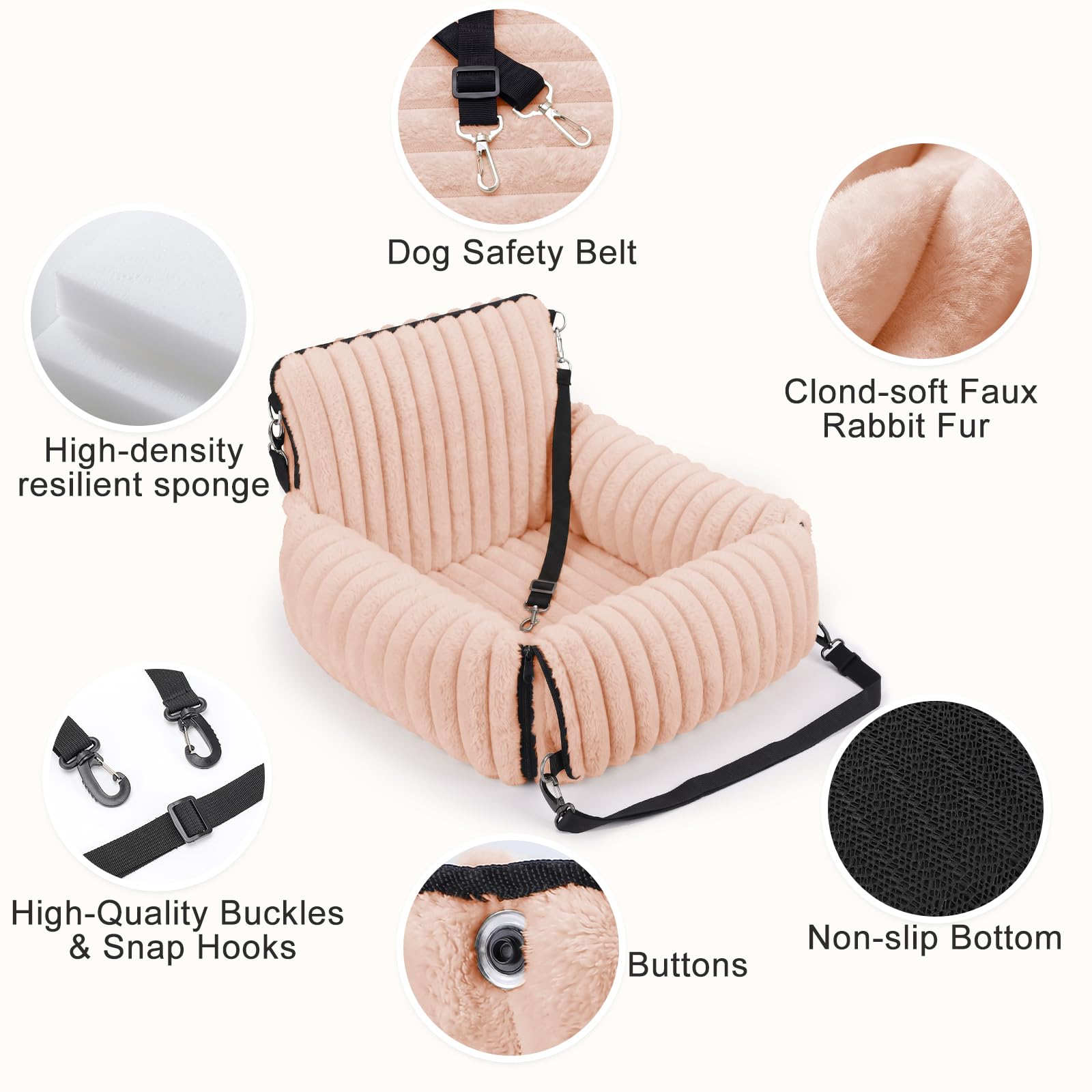 MIXJOY 6-in-1 Dog Car Seat for Small/Medium Dogs up to 25 lbs, Multi-Functional Dog Carrier for Car with Detachable Washable Cover, Pet Travel Bed with Clip-On Safety Leash, Beige