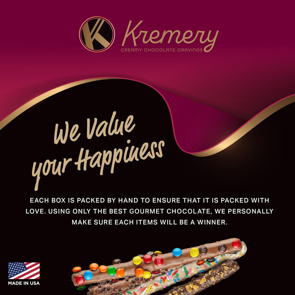 KREMERY Creamy Chocolate Cravings - Fathers Day Treats, Gift For Dad, Chocolate Covered Pretzel Rods Gift Basket with Candied Toppings (8 Pretzels) Sweet Treats in Clear Tube Kosher