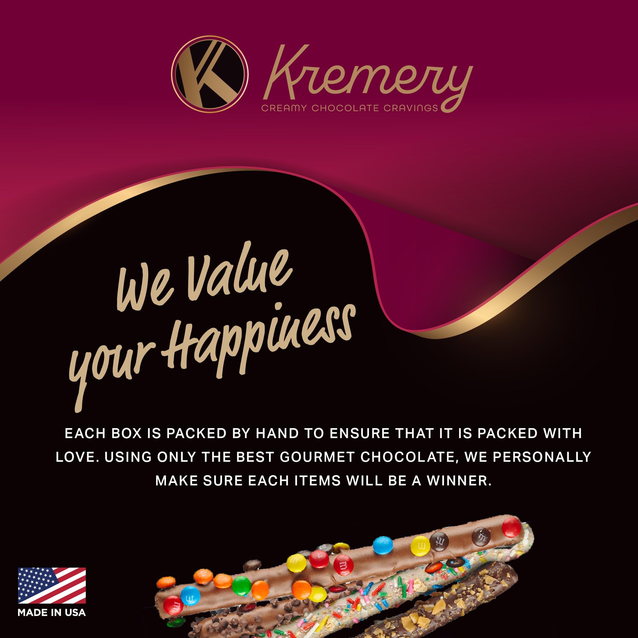 KREMERY Creamy Chocolate Cravings - Fathers Day Treats, Gift For Dad, Chocolate Covered Pretzel Rods Gift Basket with Candied Toppings (8 Pretzels) Sweet Treats in Clear Tube Kosher