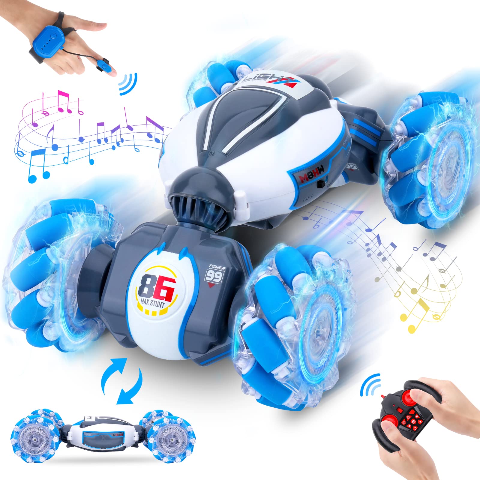 Fosgoit Gesture Sensing RC Stunt Car - Toys for 6-12 Years Old Boys Girls, 4WD Remote Control Car, Hand Controlled Car with Lights Music, Cool Birthday Gifts for Kids Age 6 7 8 9 10 11 12 Years Old