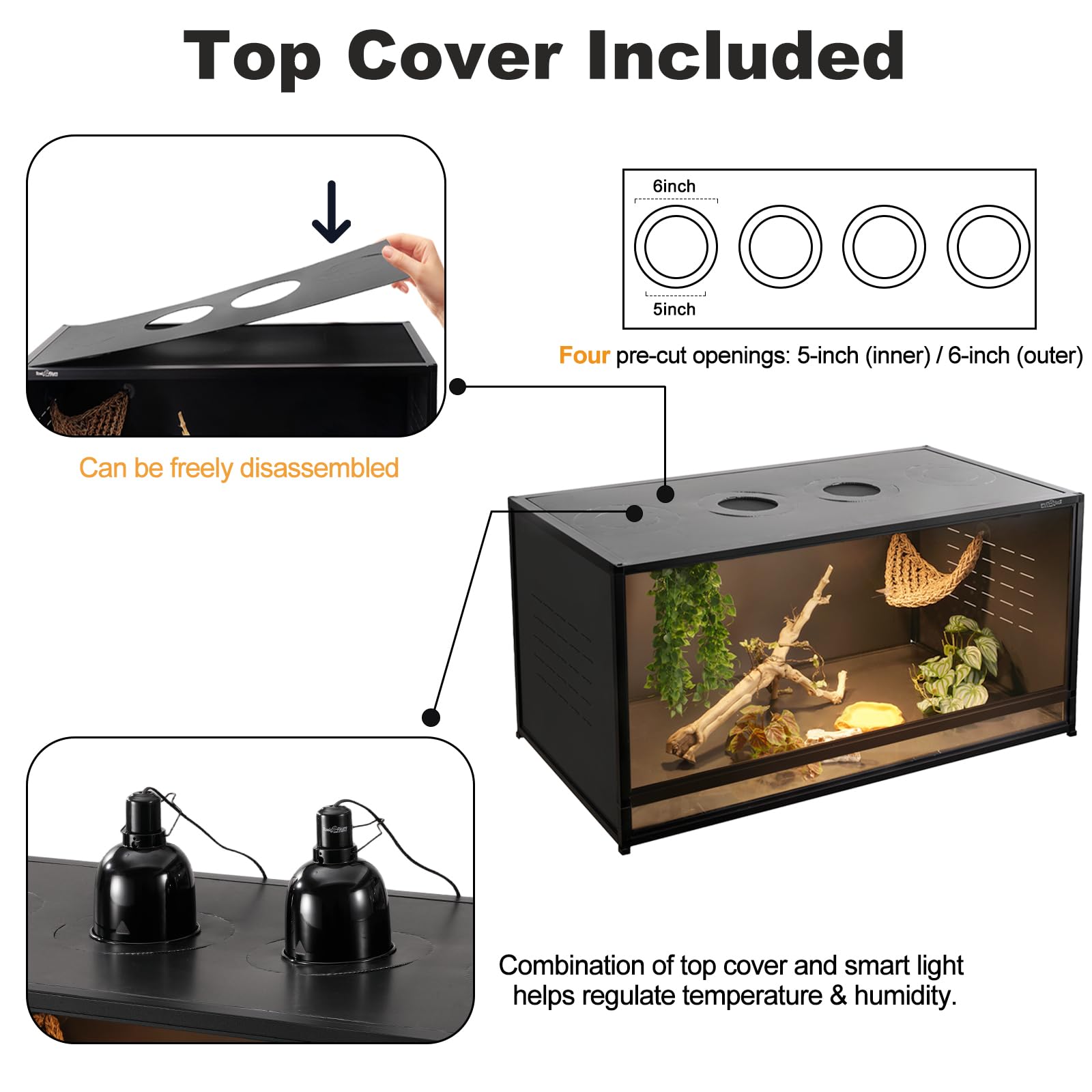 PVC Reptile Enclosure 3 Tier 40"x16"x16" with Spacers, 44 Gallon Reptile Tank Habitat, Space Saving Stackable Reptile Terrarium for Bearded Dragon Gecko Snake Lizard, Sliding Glass Doors Lock