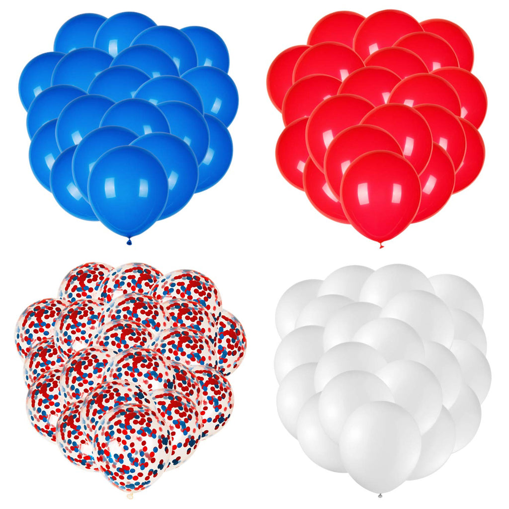 JOYYPOP 80 PCS Red White and Blue Balloons 12 Inch Patriotic Balloons with Confetti Balloons for 4th of July Decorations Independence Day 250 Anniversary Birthday Party Supplies
