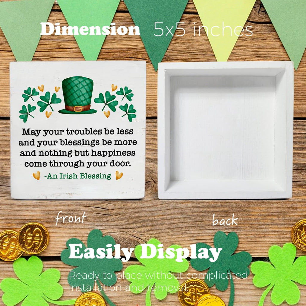 Dumyum St. Patrick's Day Decorative Sign, Wooden, 5 Inches x 5 Inches, Green, Rustic, Tabletop or Wall Mount