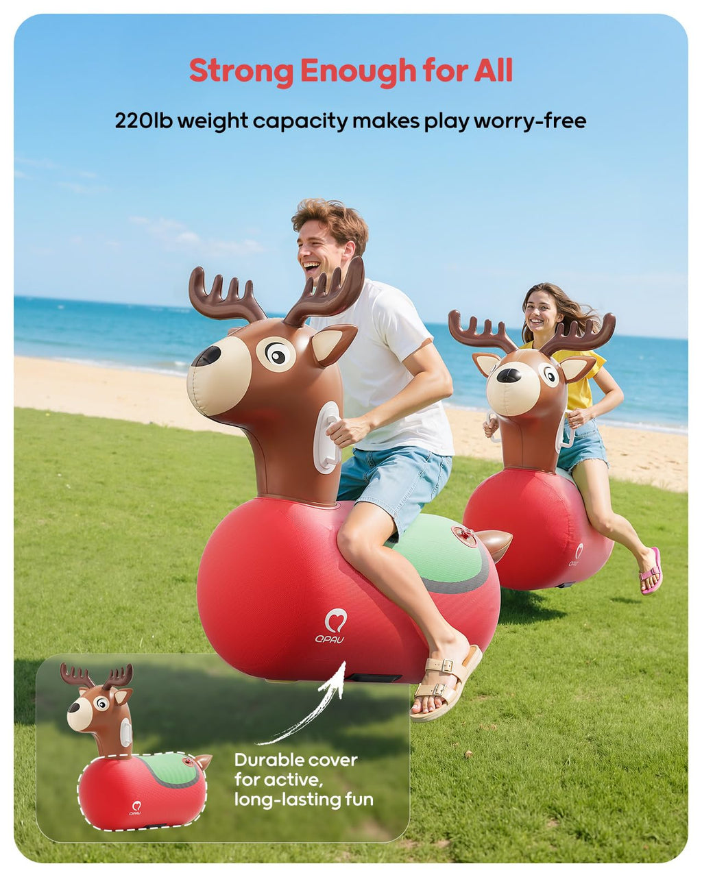 QPAU Inflatable Bouncy Dinosaur Toys 2 PCS with Hand Pump, Heavy Duty Giant Bouncy Pal, 220lbs Load Capacity, Ride On Bouncy Animal Hopper Toy, Indoor Outdoor Bouncers for Kids Girls Boys Ages 5+