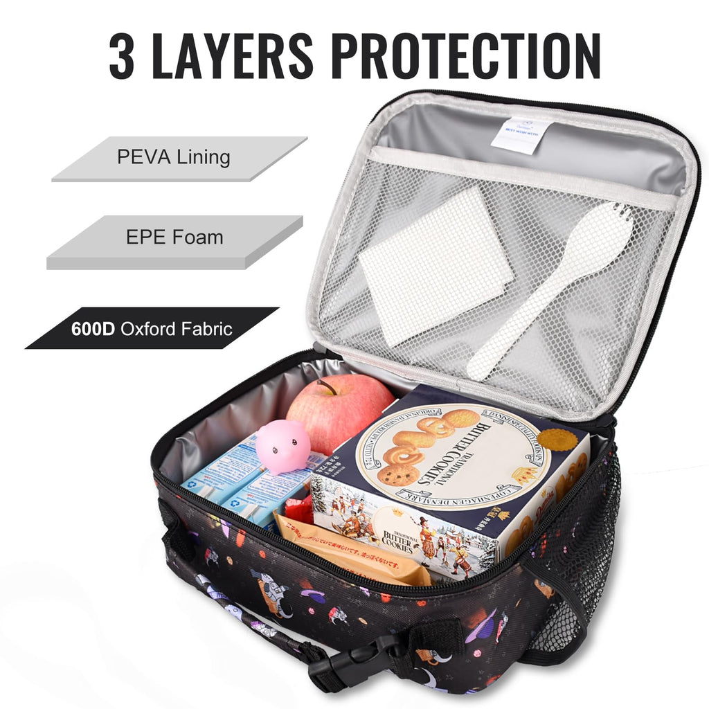 Genteen Lunch Box Kids, Insulated Lunch Bag Kids Boys Girls Back to School, Soft Lunch Box for Men Reusable Lunchbox for Office,Outdoor,School (Black)