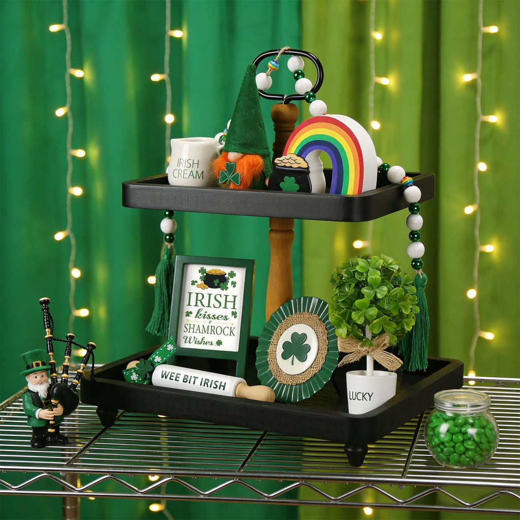 Christmas Decorations 8 PCS Tiered Tray Decor Set, Cute Tabletop Christmas Decor for Home Office Shelf Mantel Coffee Bar Xmas Table Centerpieces Tray Objects Holiday Decoration Set