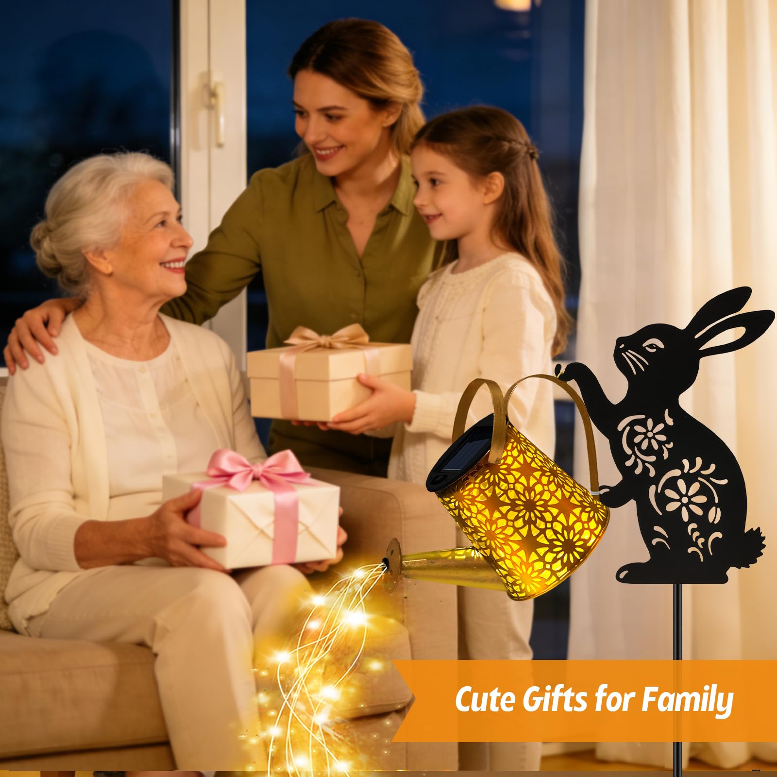 Solar Watering Can Lights, Cat Hanging Lantern Solar Lights Outdoor, Cat Lover Gifts for Mom Women Birthday Mother's Day Christmas, Waterproof Garden Decor Outside Patio Yard Pathway Backyard