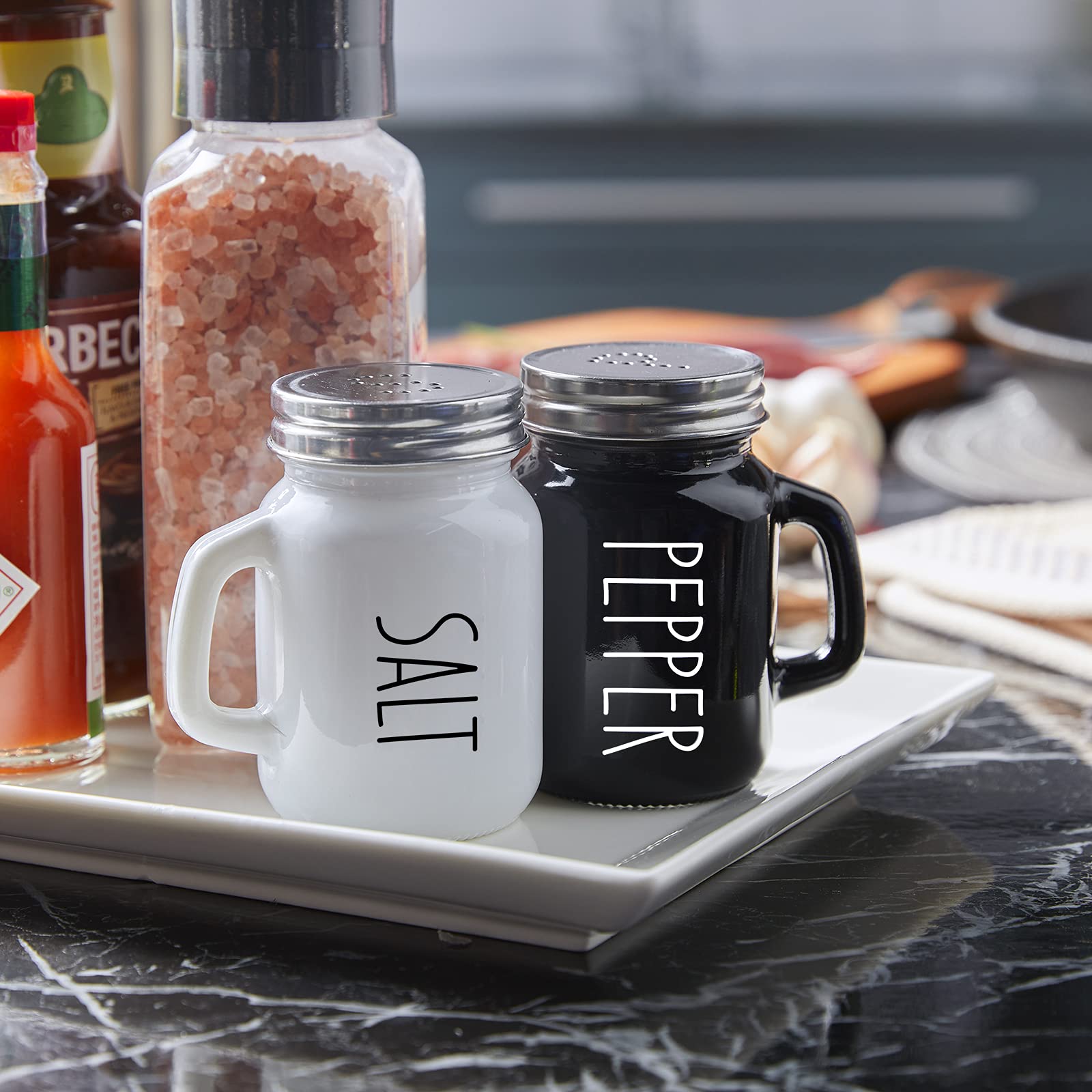 Red Salt and Pepper Shakers Set, ZOSUJO 4 oz Cute Modern Glass Christmas Red Shaker Sets with Stainless Steel Lids, Red Kitchen Decor and Accessories for Home Restaurants Weddings