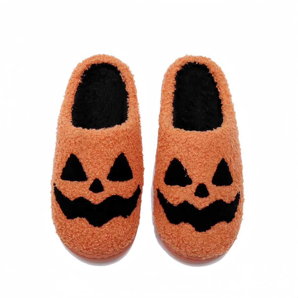 Halloween Slippers for Women Retro Soft Cozy Comfy Plush Lightweight Slip-on Indoor Outdoor Anti-Skid Sole Christmas House Shoes