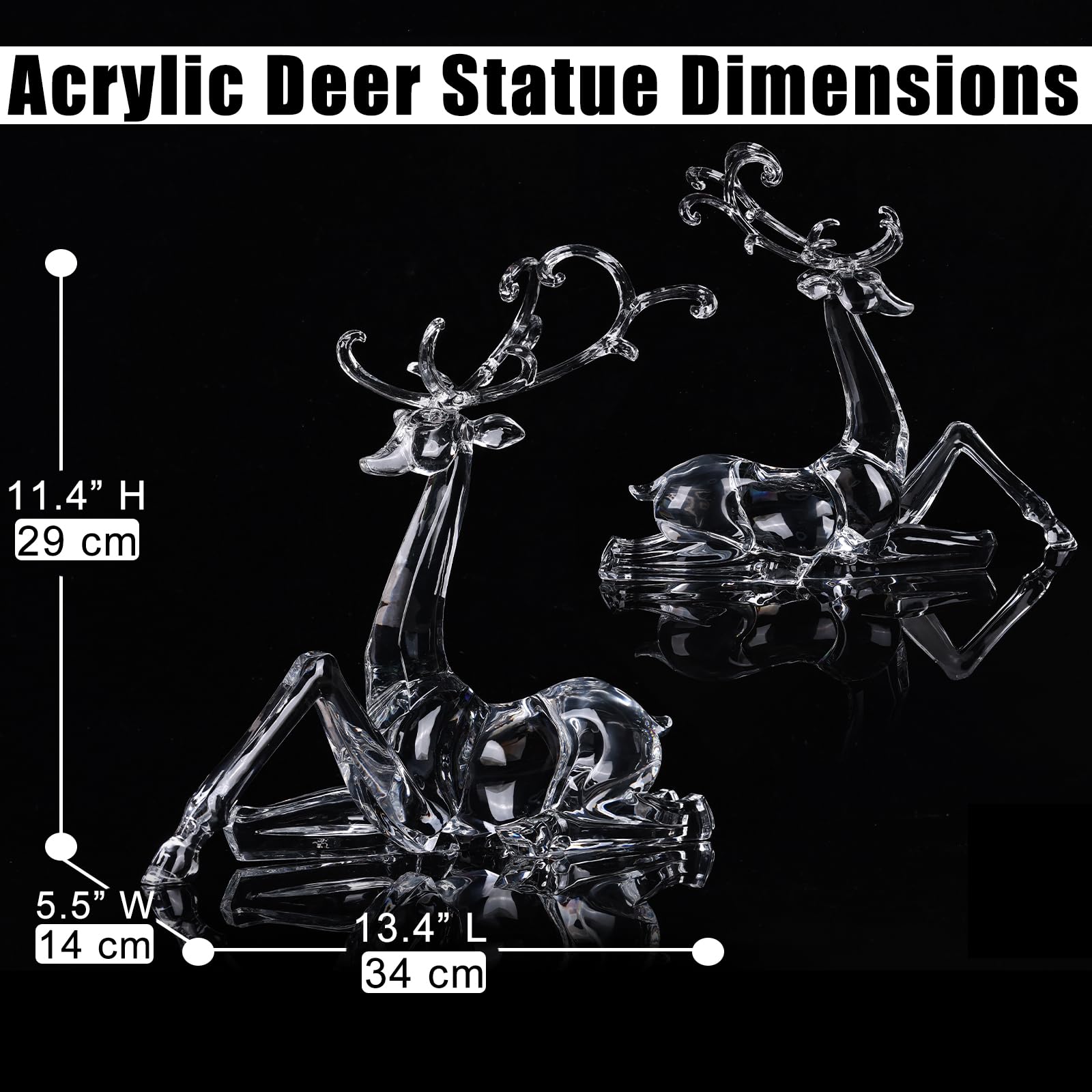 18" Tall Acrylic Christmas Reindeer Figurine - Elegant Clear Large Reindeer Ornaments for Christmas Indoor Decor, Holiday Centerpiece, Living Room, Fireplace, Table Display (Gold Standing Reindeer)