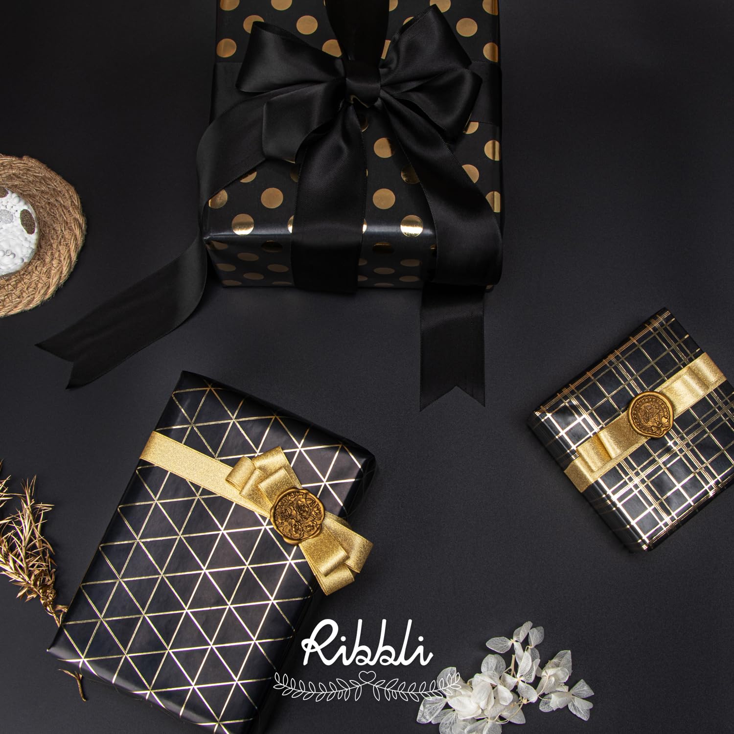 Ribbli Birthday Wrapping Paper Iridescent Gift Wrapping Paper Mini Roll, 3 Rolls Happy Birthday Polka Dots Stripes Printed Assortment - 17 inch x 120 inch(10feet) Per Roll