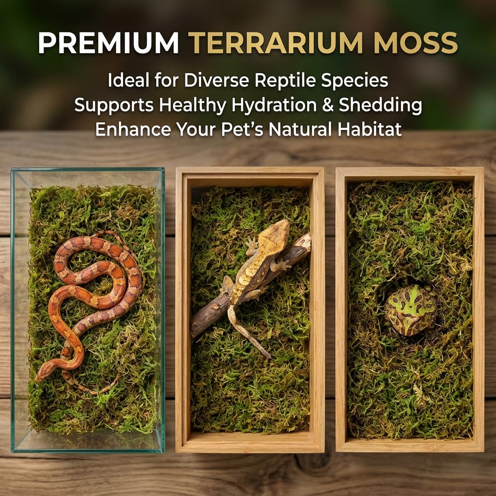 Sukh Sphagnum Moss for Reptiles - Terrarium Reptiles Moss Green Dried Peat Moss Habitat Bedding Moss for Snakes Turtle Frog Gecko and Other Reptiles Substrate (5, Ounces)
