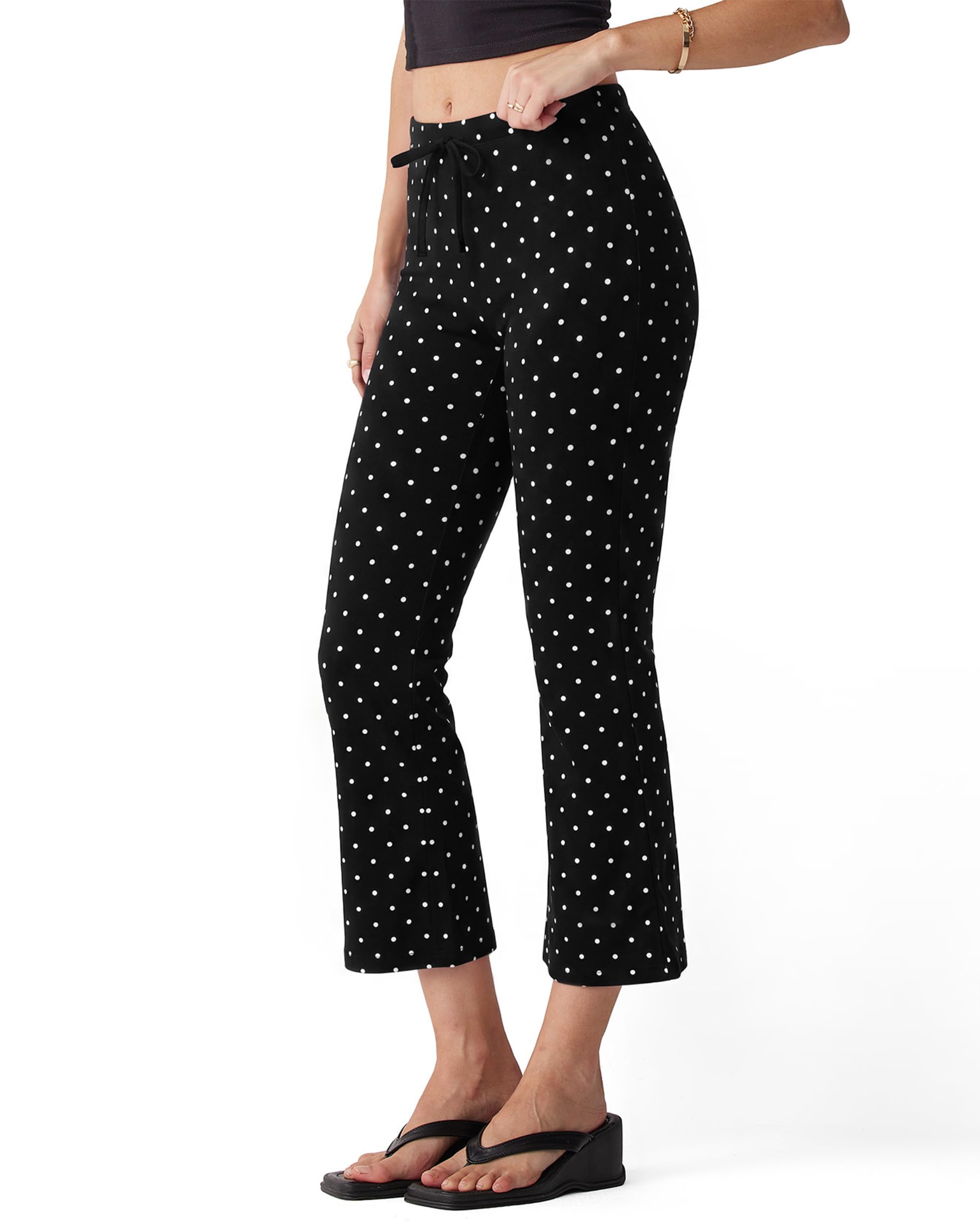 MOOSLOVER Women Flare Capri Yoga Pants High Waisted Side Stripe Drawstring Bootcut Flared Cropped Leggings