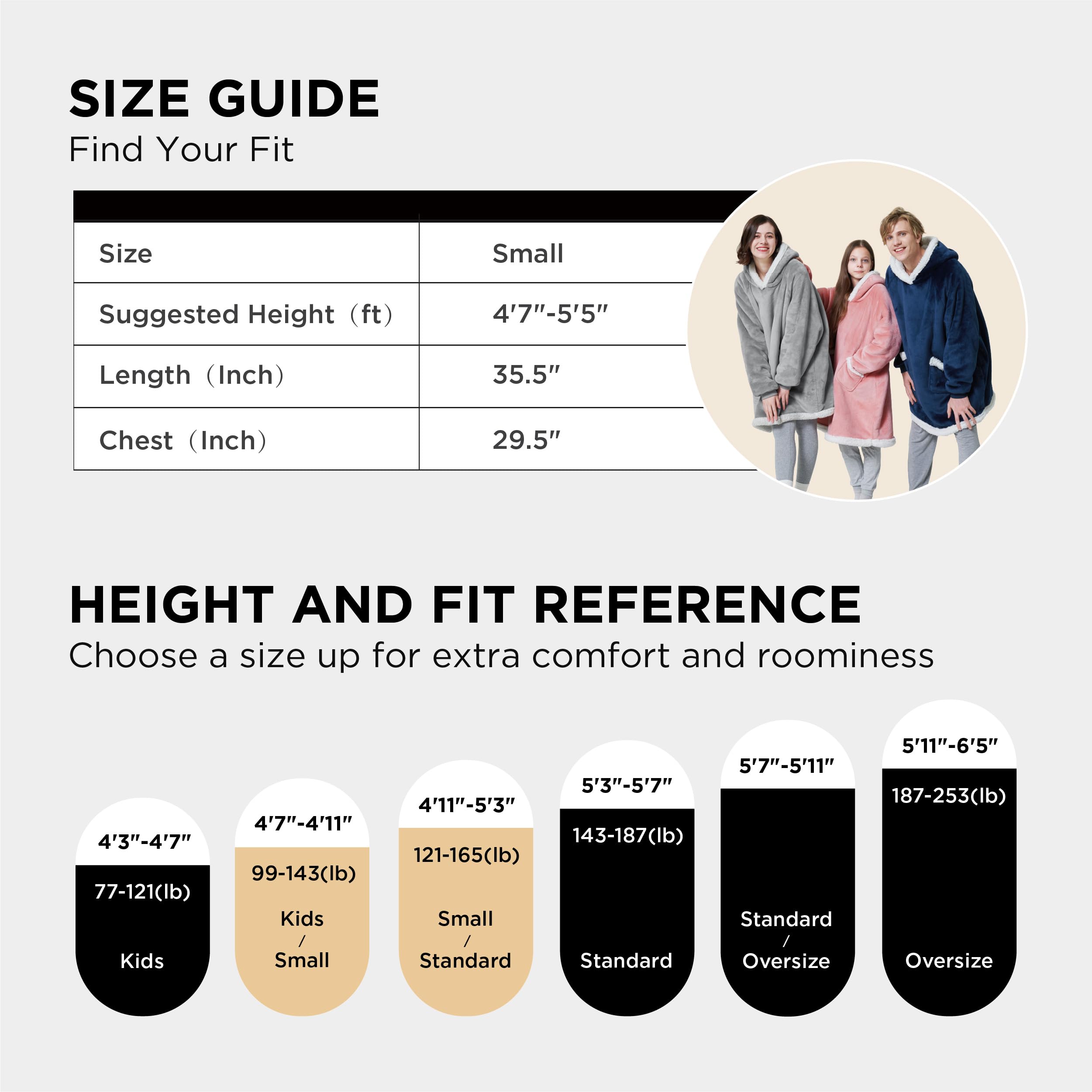 Bedsure Blanket Hoodie, Wearable Blanket Hoodie as Gifts for Mom, Birthday Gifts for Women Kids Teens Mother's Day Sherpa Sweatshirt, Grey, Standard