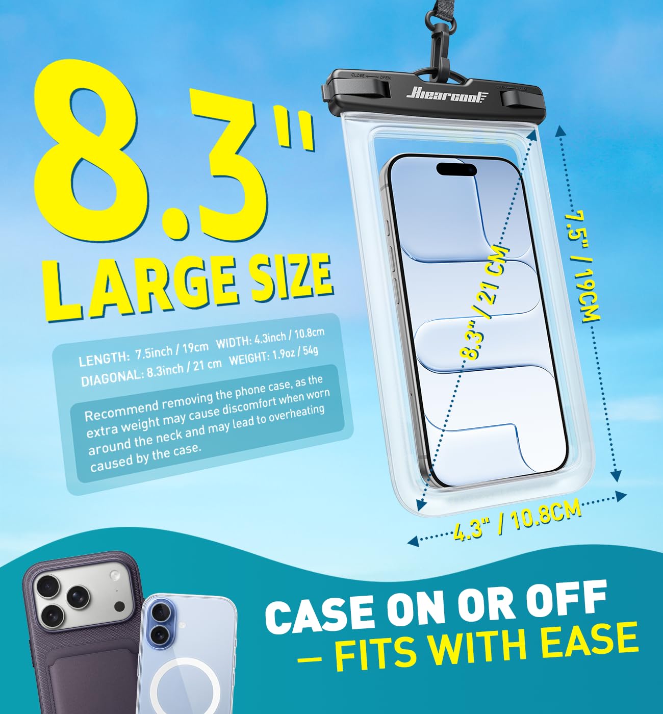 Hiearcool Waterproof Phone Pouch, IPX8 Waterproof Phone Case for iPhone 17/16/15/14 Pro Max, Cell Phone Dry Bag for Beach & Cruise Essentials, Touch Screen, Lanyard Included, 2 Pack (Fits Up to 8.9”)