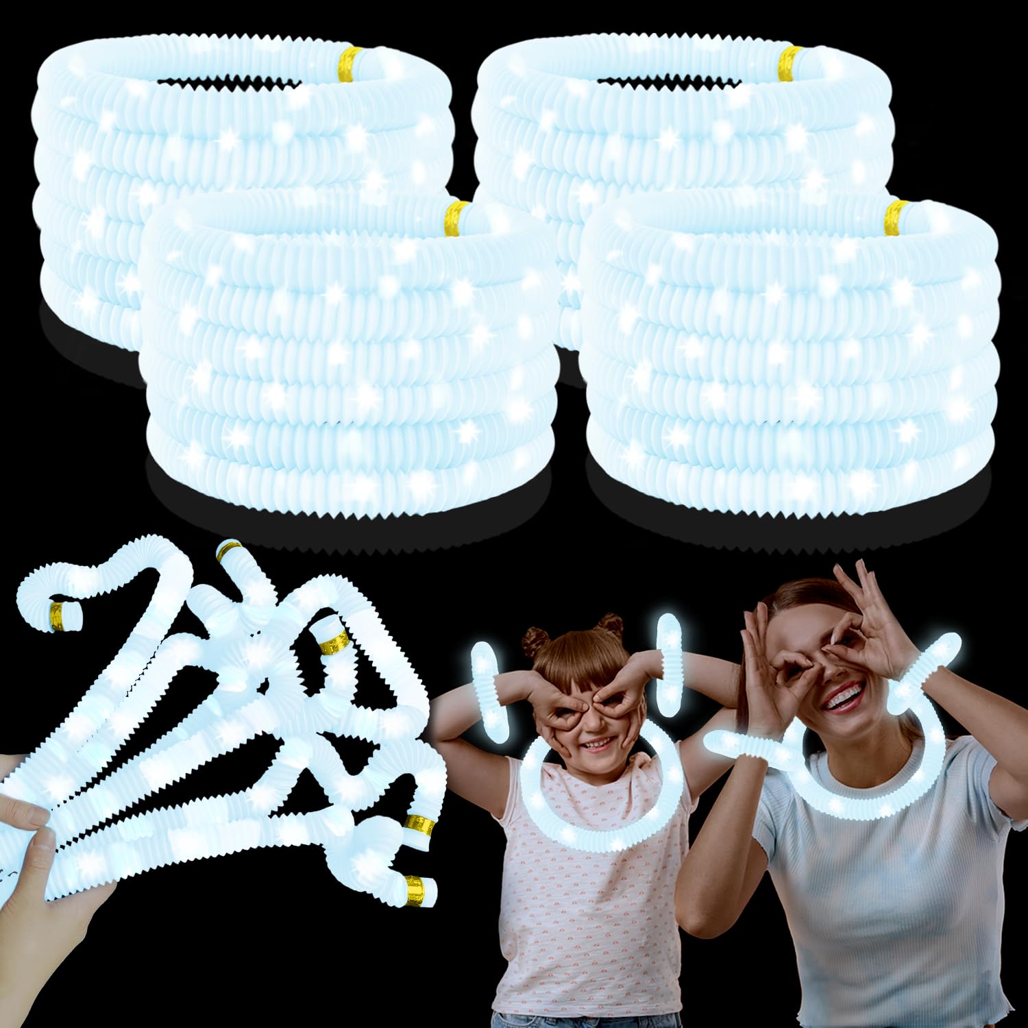 Kannove 12-24 PCS Green Glow Sticks Party Favors Supplies for Kids,4th of July LED Light up Pop Tubes for Toddlers,Neon Necklaces Bracelets Accessories,Glow Birthday Dance Camping Party Decorations