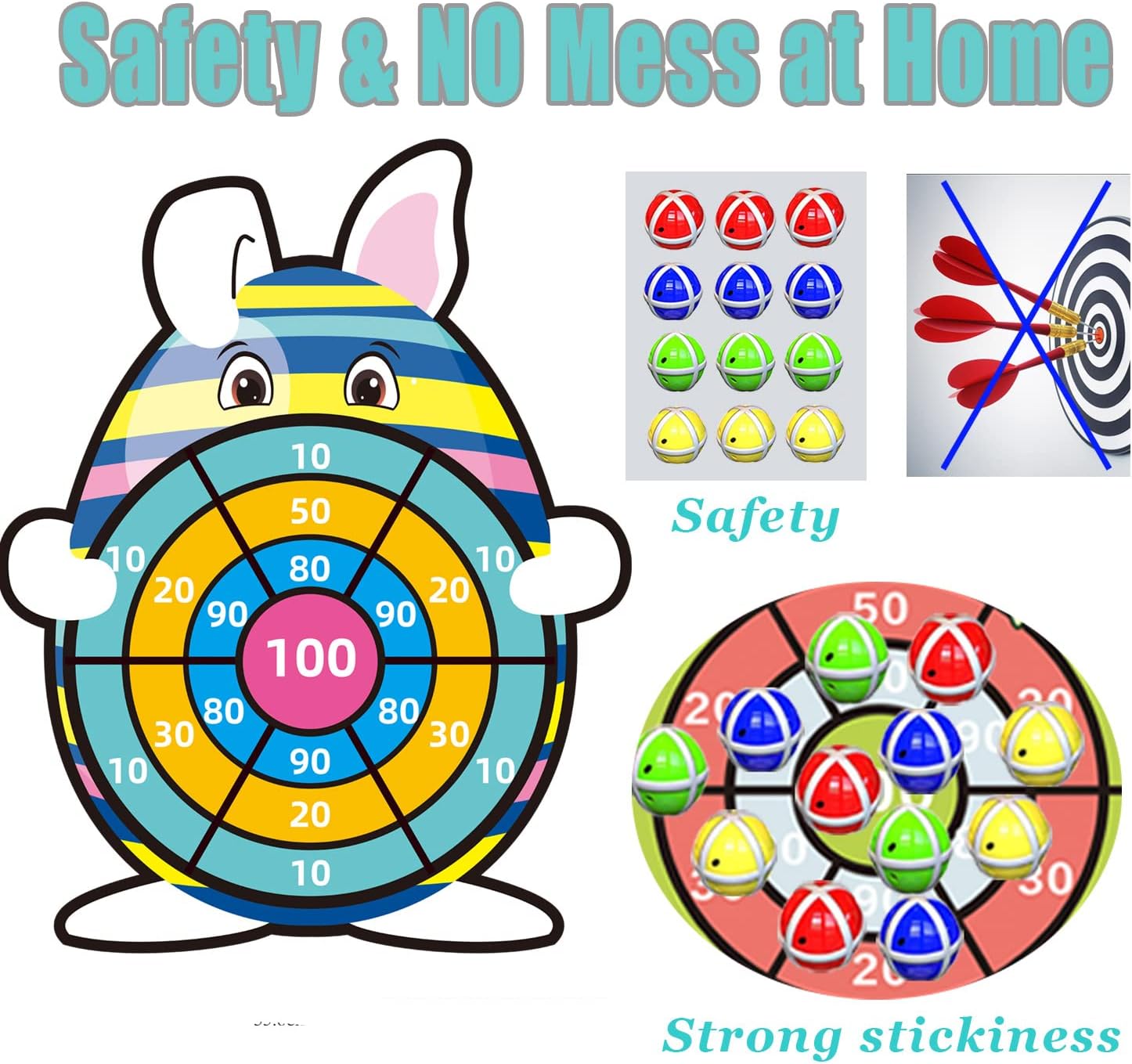 Easter Basket Stuffers,30" Bunny Dart Board with 12 Sticky Balls,Easter Eggs Filled,Easter Theme Party Favor,Easter Gifts for Boys Girls - Outdoor Indoor Kids Toys-Easter Decor Decorations