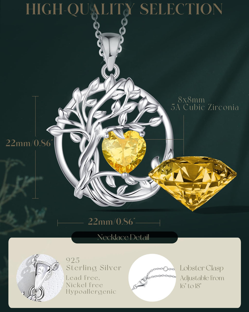 FANCIME Tree of life Birthstone necklace Sterling Silver Pendant Birthstone Necklace Gemstone Anniversary Birthday Jewelry Mothers Day Gifts for Mom Her Wife
