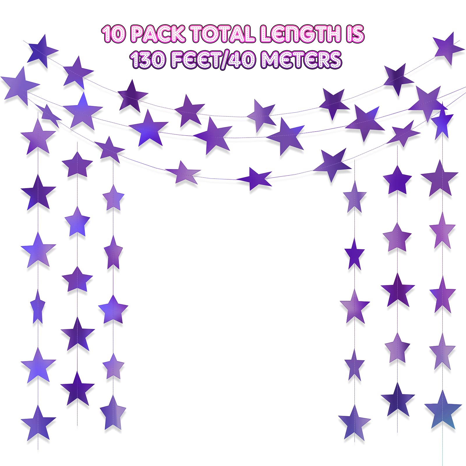 Patelai Glitter Star Garland Banner 2026 Graduation Decor 130 Feet Star Hanging Banner Twinkle Backdrop for Party Birthday Classroom Wedding Supplies(Gold)