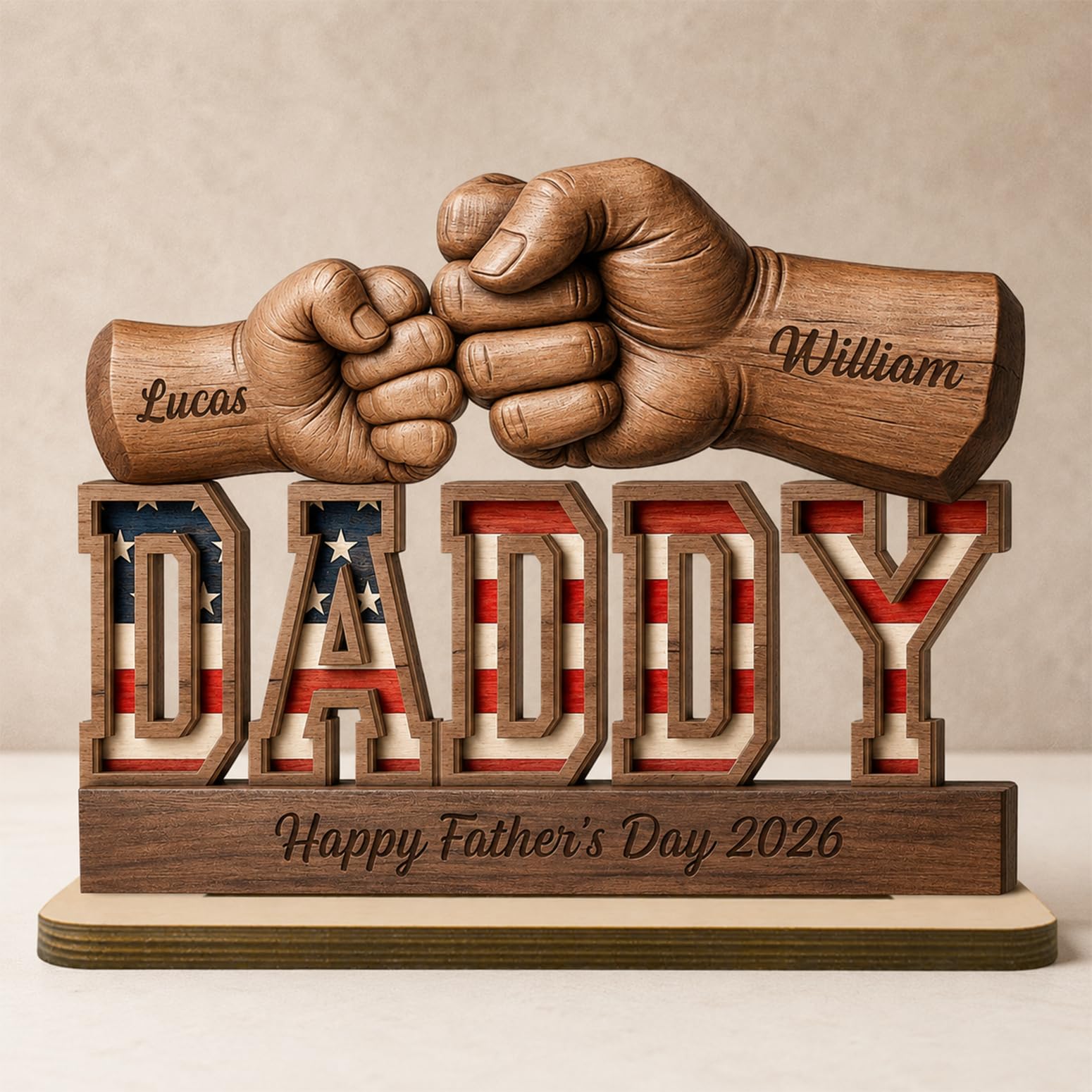 Personalized Fist Bump Dad and Kids Name Wooden Plaque, Custom Fathers Day Plaque for Dad Grandpa, Customized Sign Decorations for Daddy, Grandpa, Heartfelt Father's Day Birthday Gifts for Husband