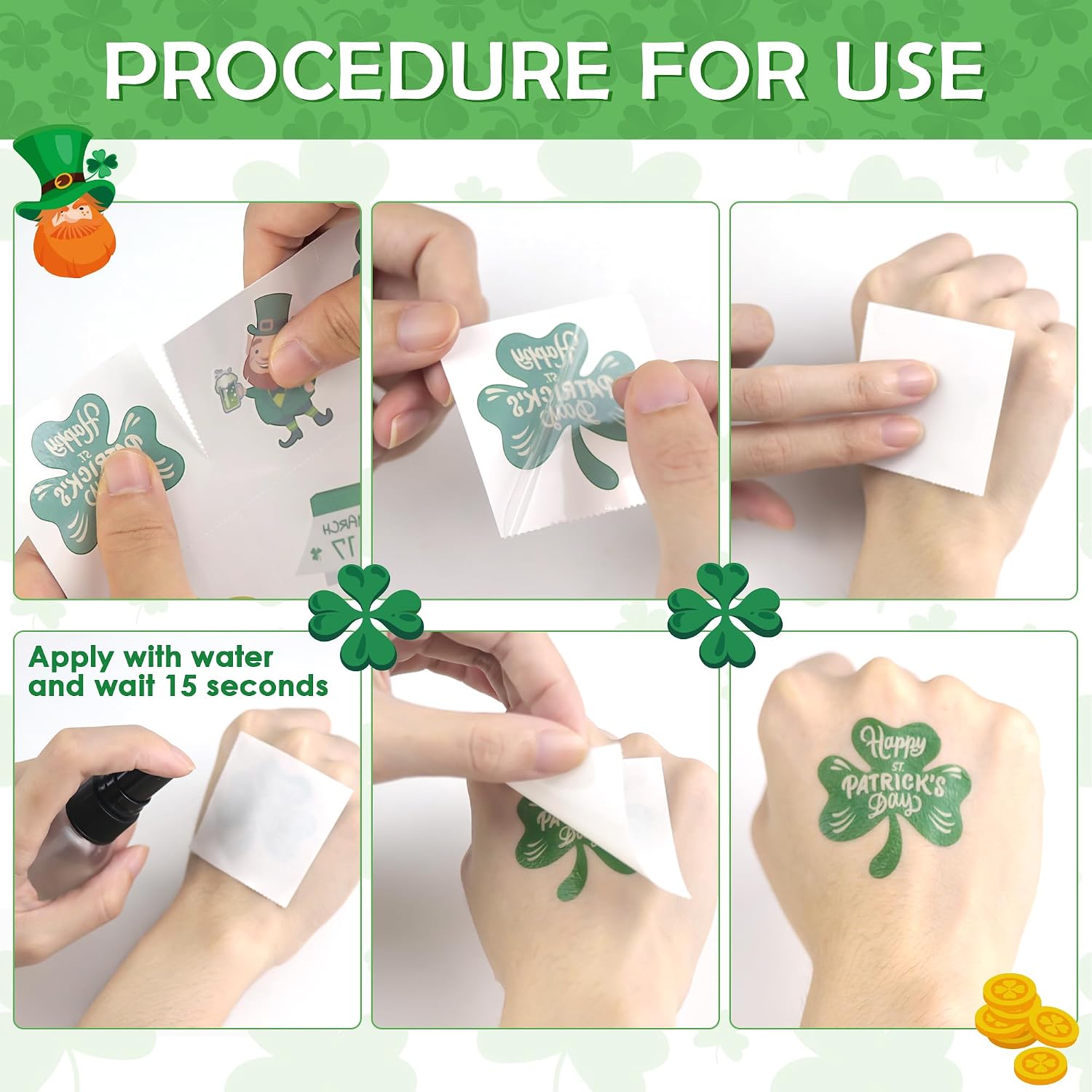 MDDRUIQI 150 Pack St Patricks Day Tattoos - St Patricks Day Accessories - St. Patricks Day Shamrock Decorations Gifts for Kids Stickers Games Toys Crafts Party Favors | St Patricks Day Shirt Women