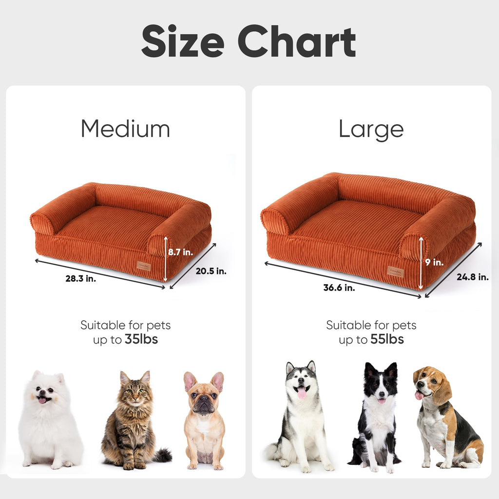 FUKUMARU Dog Couch Bed, Corduroy Cozy Cat Bed for Indoor Cats with Washable Cover, 28in Waterproof Orthopedic Dog Beds Sofa for Small Dogs and Large Cats, Cute Warm Cotton Pet Sofa, Green