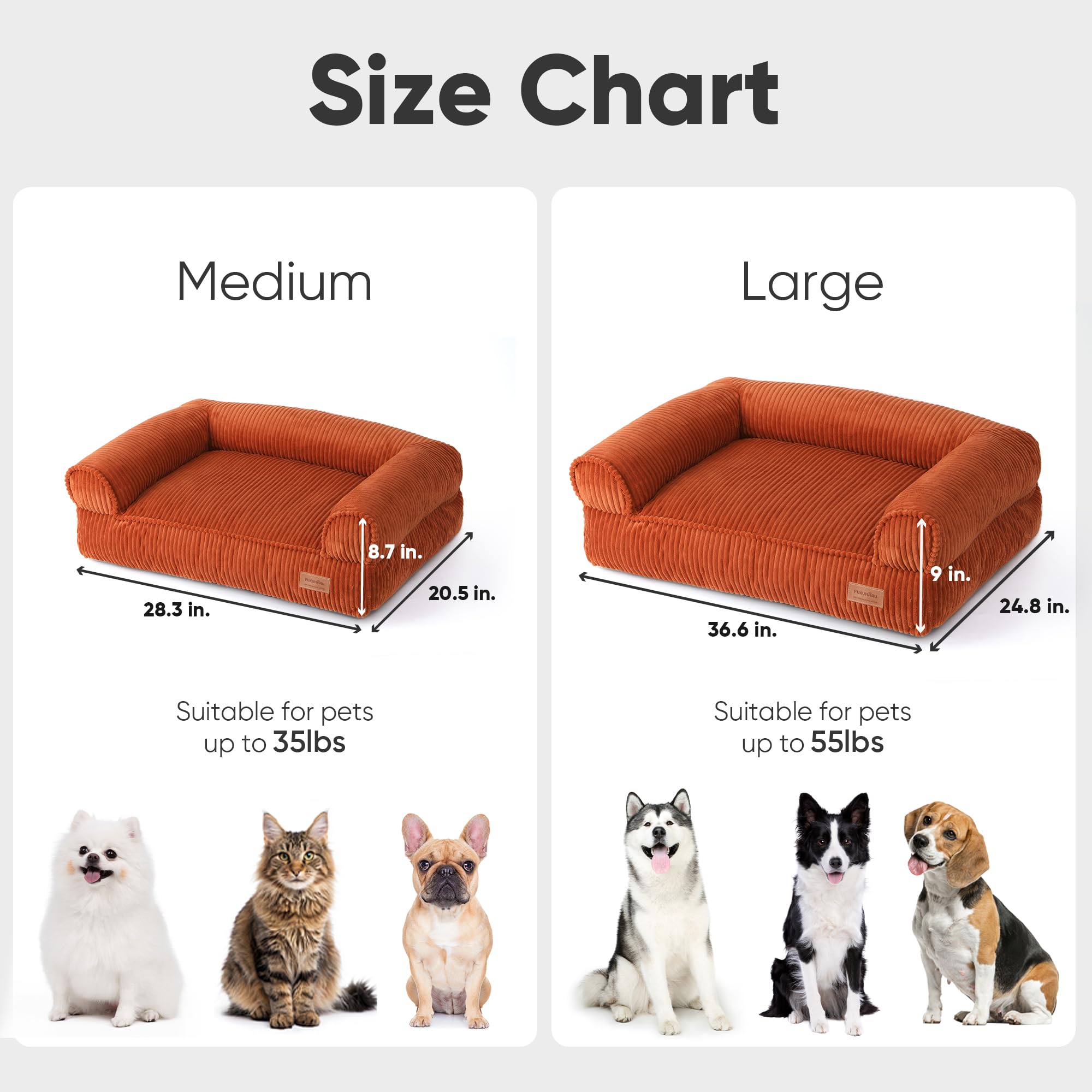 FUKUMARU Dog Couch Bed, Corduroy Cozy Cat Bed for Indoor Cats with Washable Cover, 28in Waterproof Orthopedic Dog Beds Sofa for Small Dogs and Large Cats, Cute Warm Cotton Pet Sofa, Green