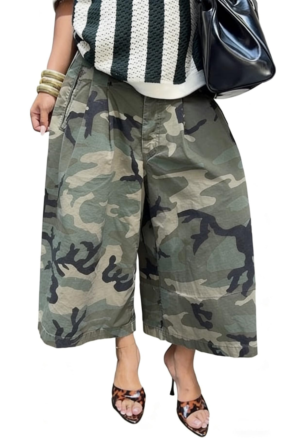 Unybwonn Women Baggy Cargo Jeans Camo Army Fatigue Wide Leg Harem Cropped Denim Pants Plus Size Camouflage Jean Trousers