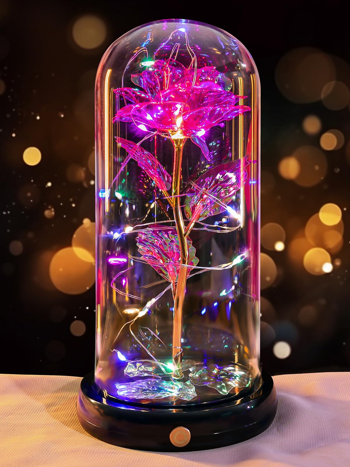 Pusuny Mothers Day Flowers Gifts for Mom Women Birthday Gift Galaxy Glass Rose Forever Eternal Crystal Flowers Rose in Glass Dome with Butterfly Mother's Day Roses Gifts for Mom Daughter Wife Purple