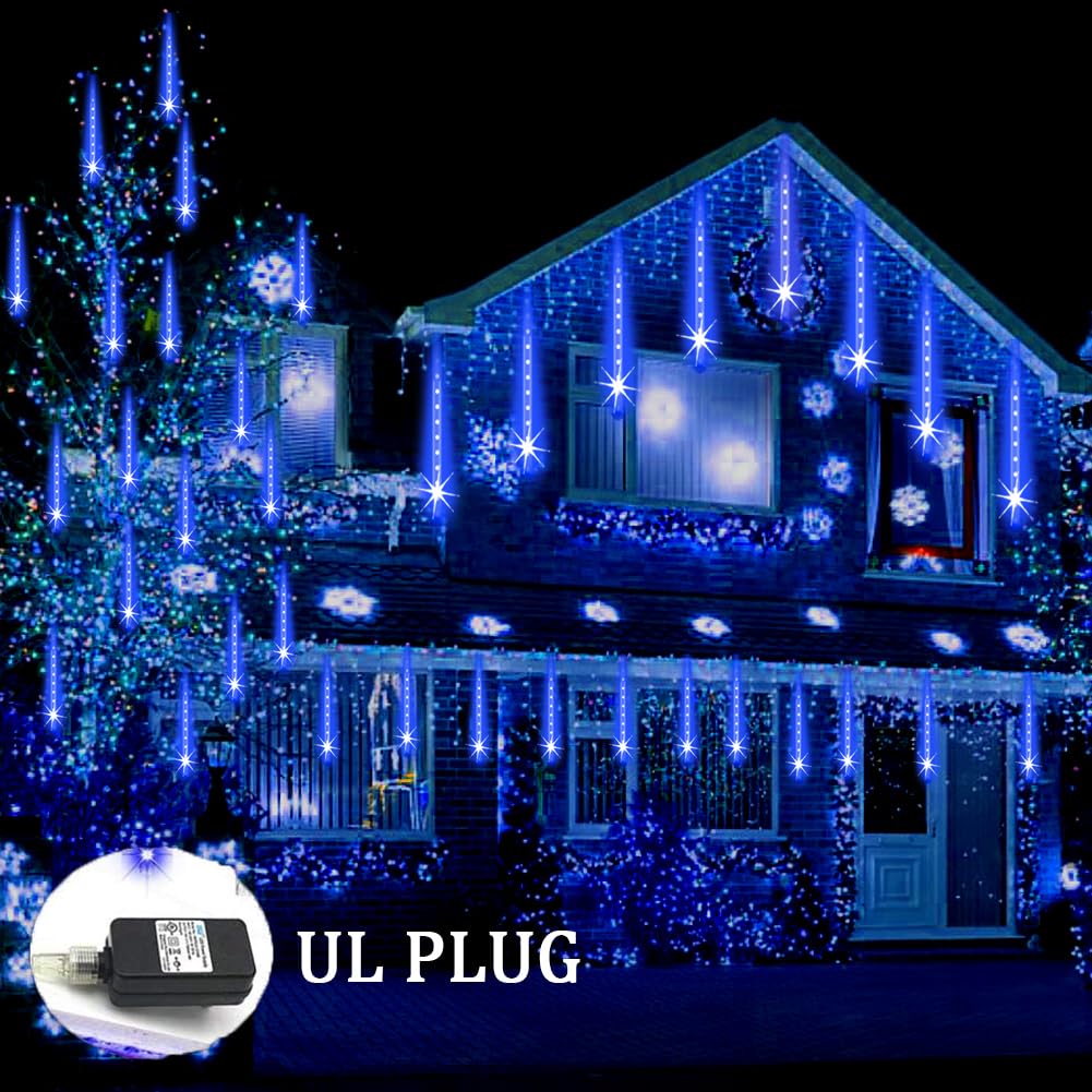 Weepong Halloween Lights Outdoor, Meteor Shower Christmas Lights for Halloween Decorations, 8 Tube 192 LED Snow Falling Rain Icicle String Light for Xmas Christmas Decor Tree Party, UL Plug Green