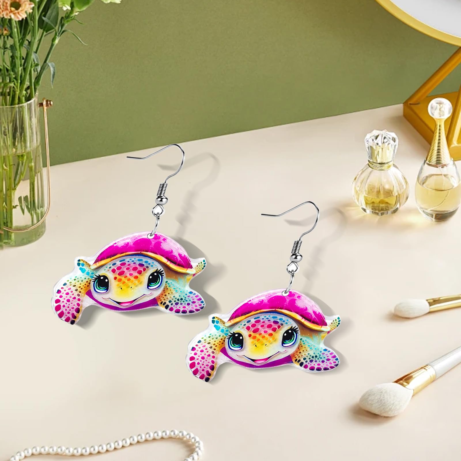 Funny Dog Sunflower Paw Print Earrings for Women - Unique & Quirky Funky Acrylic Dangle Earrings, Cute & Silly Novelty Design, Wacky & Crazy Earrings for Fun Lovers