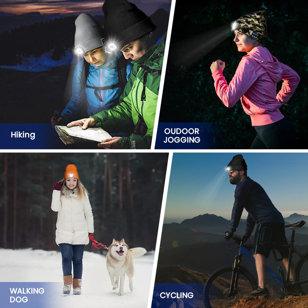 VIBELITE LED Beanie Hat with Light, USB Rechargeable LED Headlamp for Hiking, Camping, Fathers Day Gift for Dad, Husband, Birthday Gifts for Men, Women, Dad Gifts from Daughter, Wife, Black