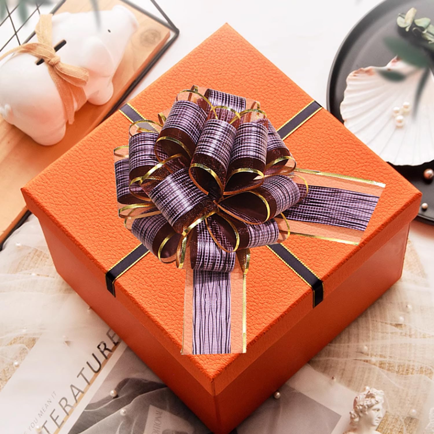 6 PCS Large Pull Bows, Gift Wrapping Bows, Gift Wrapping Ribbon Pull Bows Gift Bows for Wedding, Birthday, Christmas, Valentine's Day, Gift Baskets, Party, Presents Decor, Holiday Decor (Blue)