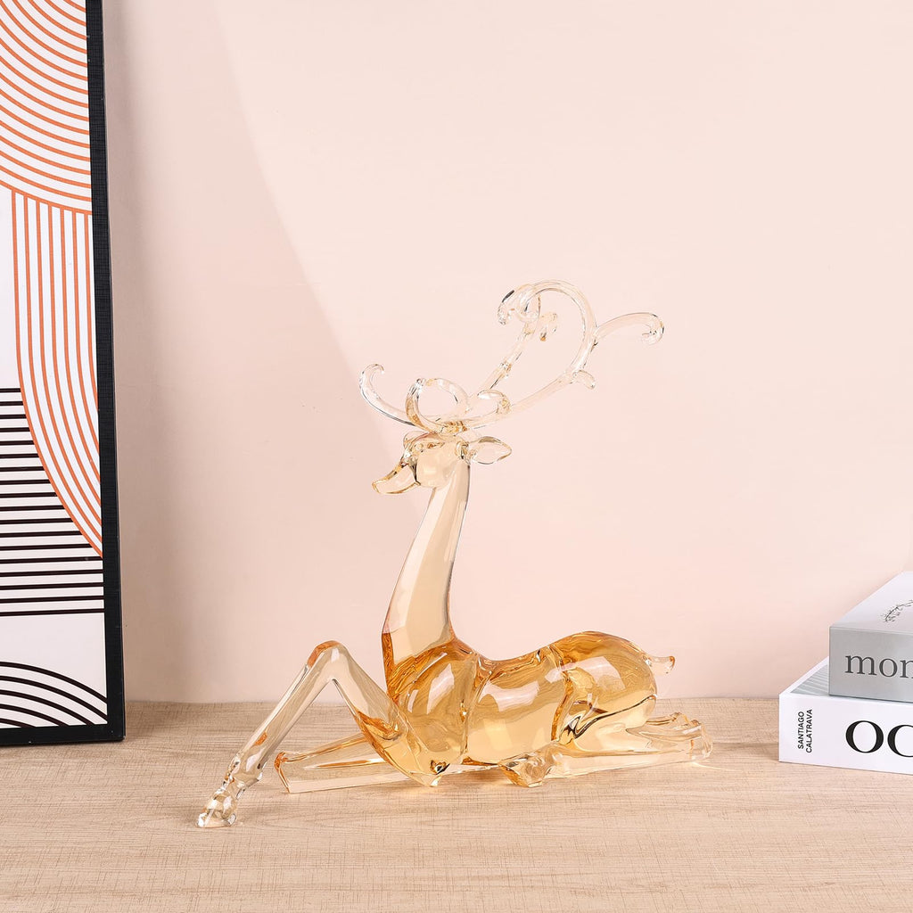 18" Tall Acrylic Christmas Reindeer Figurine - Elegant Clear Large Reindeer Ornaments for Christmas Indoor Decor, Holiday Centerpiece, Living Room, Fireplace, Table Display (Gold Standing Reindeer)