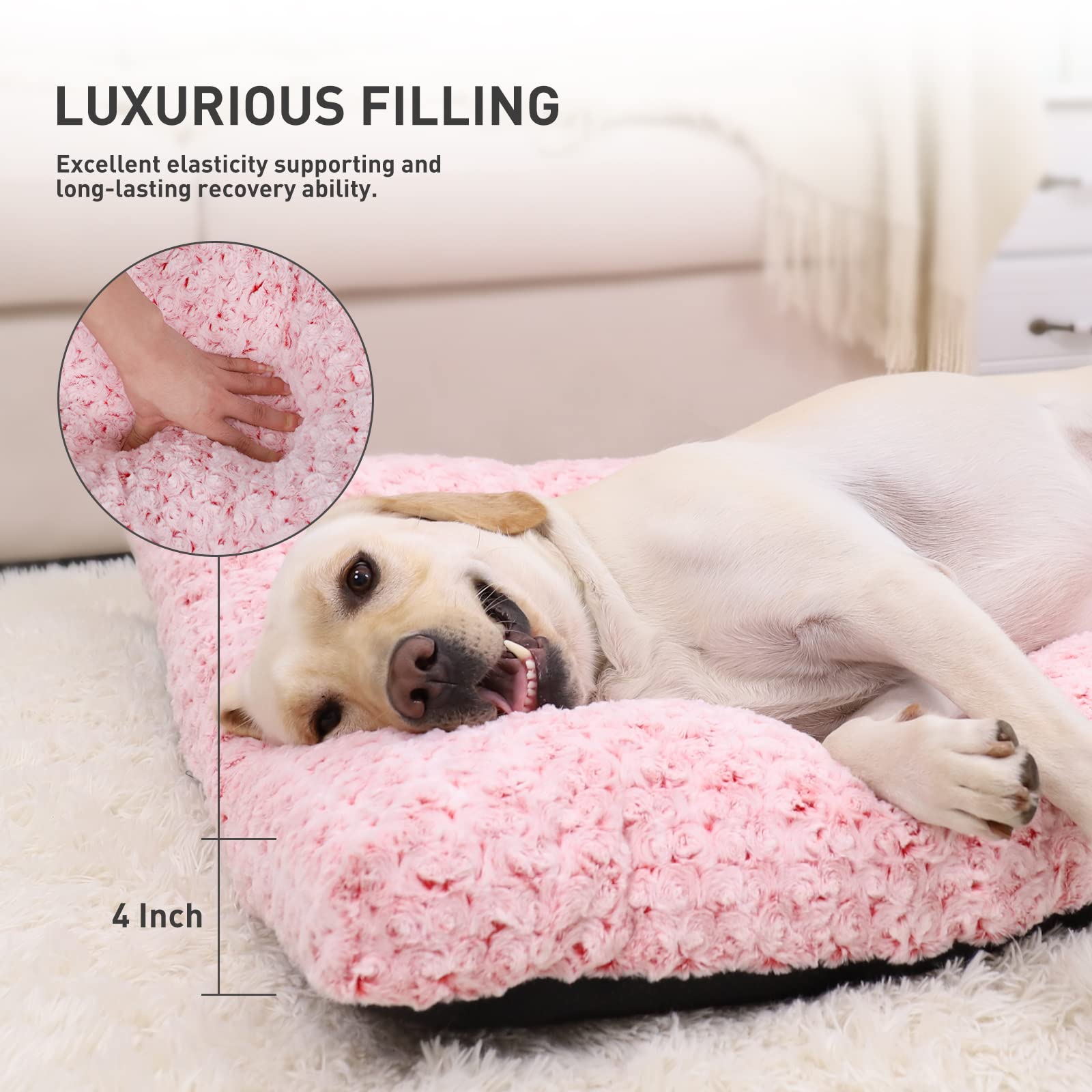 KSIIA Washable Dog Bed Deluxe Plush Dog Crate Beds Comfy Kennel Pad Anti-Slip Pet Sleeping Mat for Large, Jumbo, Medium, Small Dogs Breeds, 35" x 23", Gray