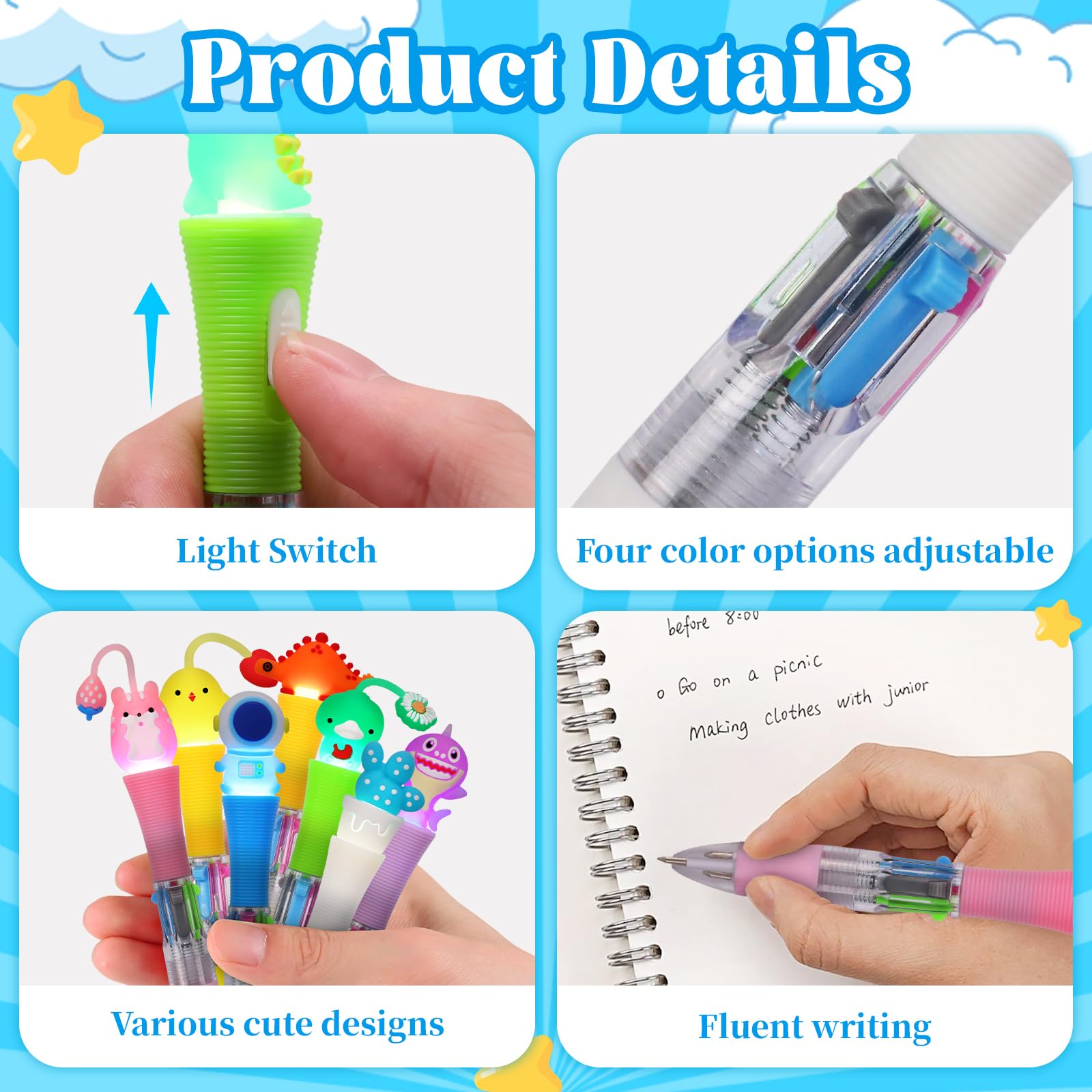 CZWZ 20Pcs Mini Multicolor Pens in One 4-in-1 Cute Pens Bulk for Kids, Fun Kawaii Ballpoint Pens for Birthdays and Children's Party Favors Gifts Teacher School Supplies