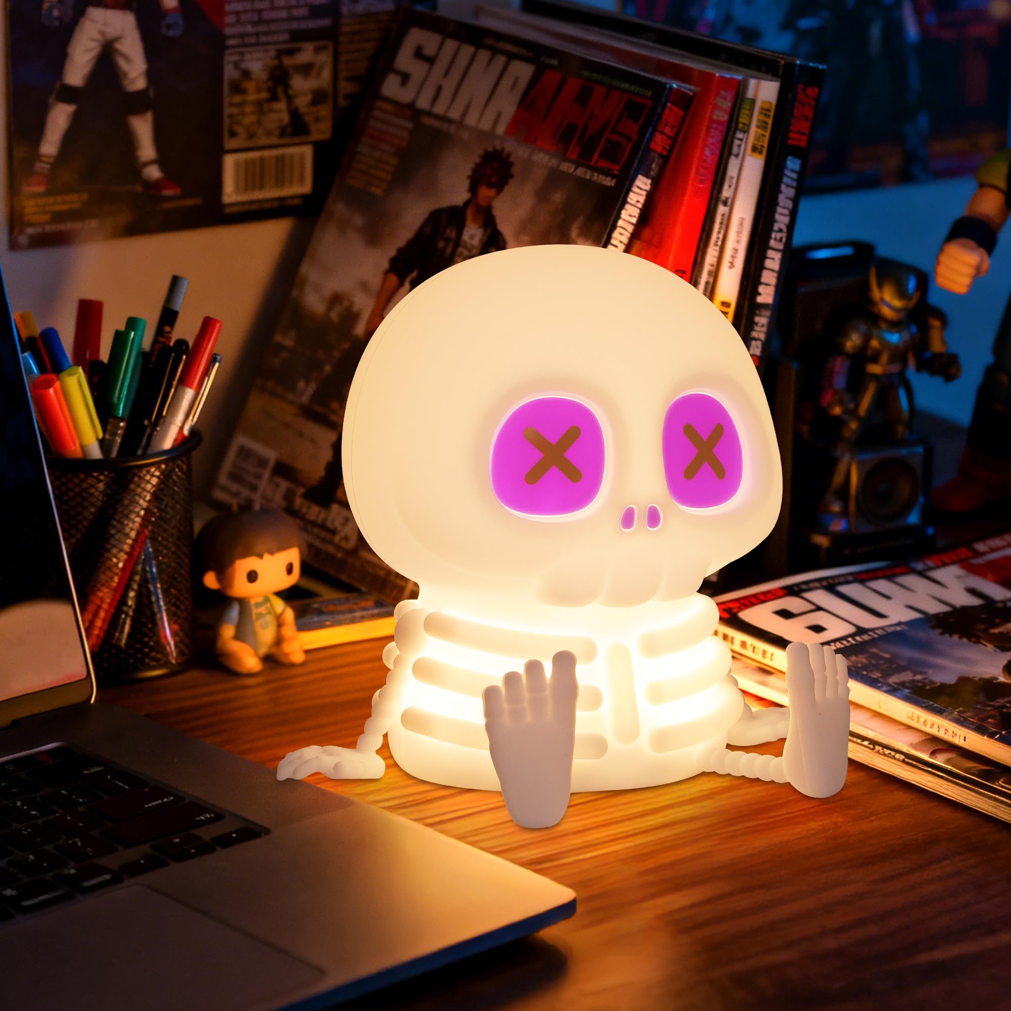 Ammonite Skeleton Night Light, Silicone Skull Lamp, 8 Colors & 2-Level Adjustable Warm Light, Touch Control LED Bedside Lamp for Home, Summerween Party, Halloween Decor, Gift for Christmas Birthday