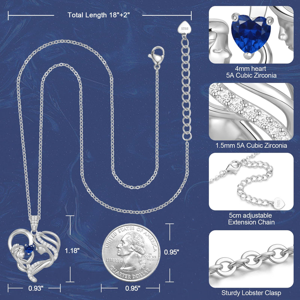 Mothers Day Gifts for Mom Wife Her Grandma, S925 Sterling Silver Birthstone Necklaces Jewelry for Women, Mother's Day Love Heart Pendant Necklace for Anniversary Birthday Christmas Day