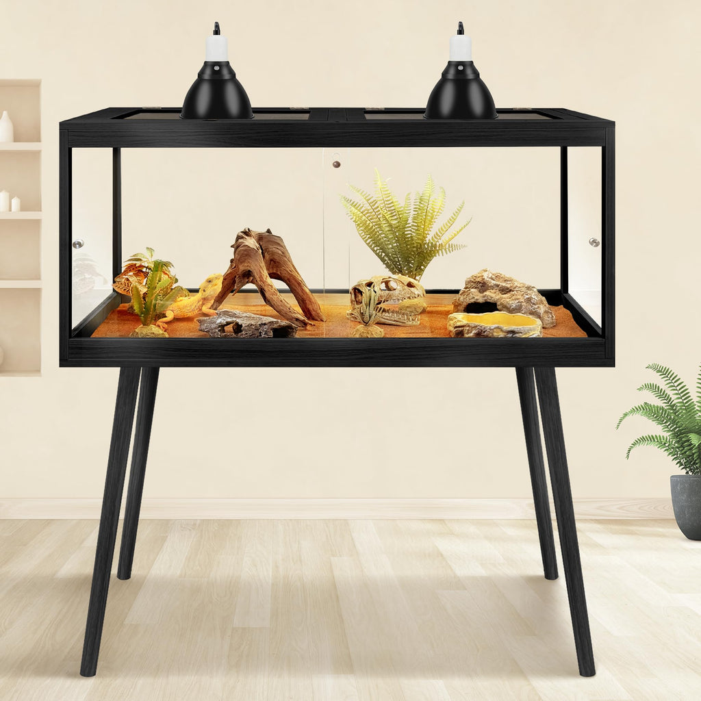 PROLEE Reptile Enclosure with Leg, 35 Gallons Bearded Dragon Tank, Tempered Glass Lizard Tank with Metal Mesh Tops and Lockable Door, Spacious Reptile Habitat for Snake,Lizard (Oak)