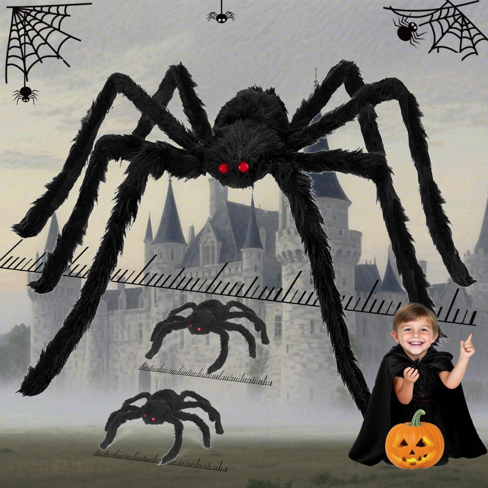 Giant Spider 6.6 Ft, 78" Halloween Decorations Fake Halloween Decor Spiders Large, Furry Spiders for Outdoor Indoor Yard Home Costumes Party House Décor, 1 Pack