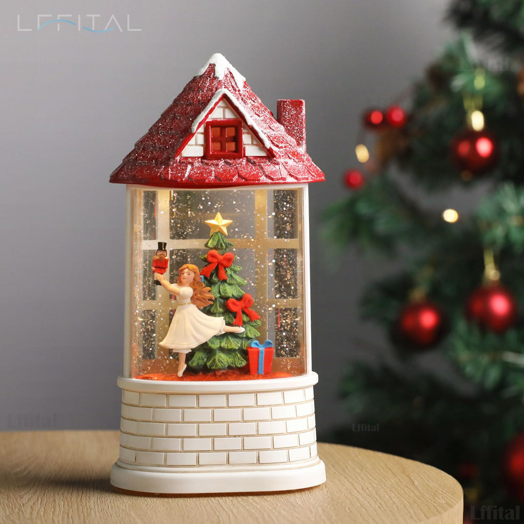Snowman Christmas Snow Globe Lantern, Lighted Christmas Decorations for Home Candle Shaped Snow Lantern with Music Timer Glittering, Home Decor Festival Gife, USB & Battery Operated