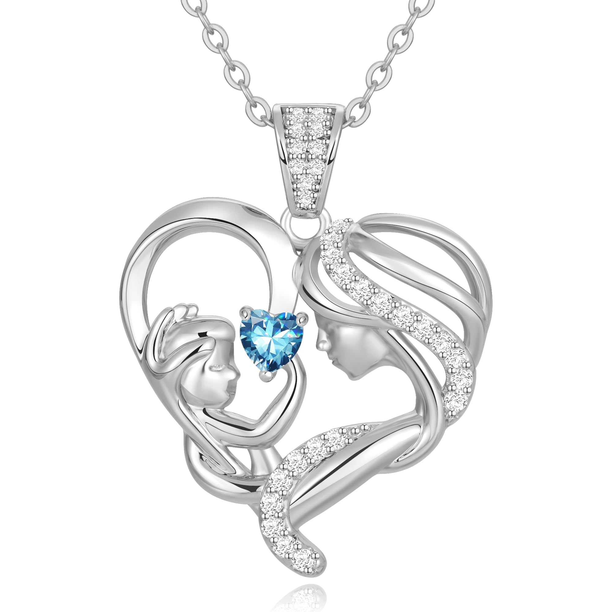 Mothers Day Gifts for Mom Wife Her Grandma, S925 Sterling Silver Birthstone Necklaces Jewelry for Women, Mother's Day Love Heart Pendant Necklace for Anniversary Birthday Christmas Day
