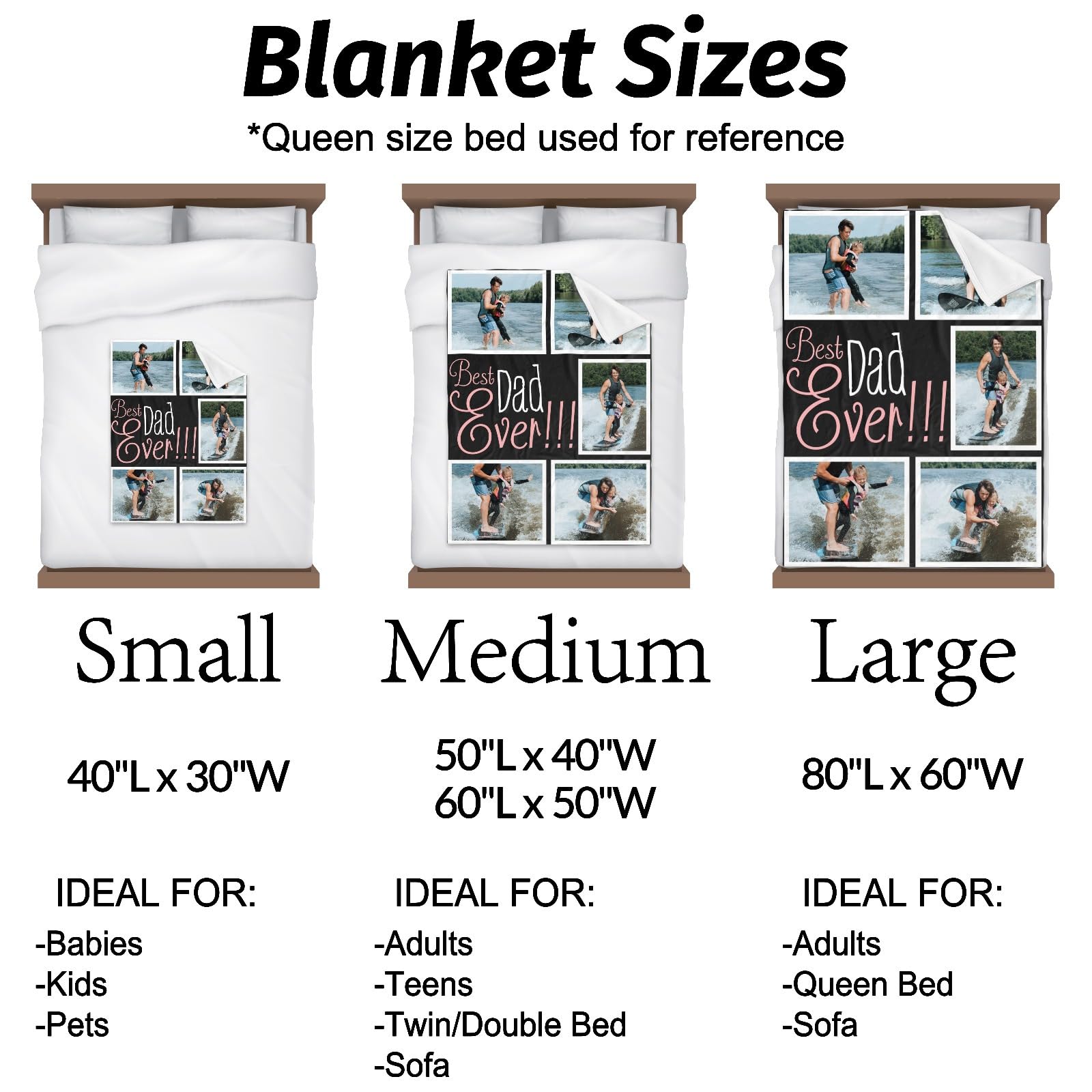 inkArts Custom Blanket Throws with Photos Text Personalized with Picture Customizable, Customize for Mom, Dad, Couple, Girlfriend, Boyfriend, Husband & Wife