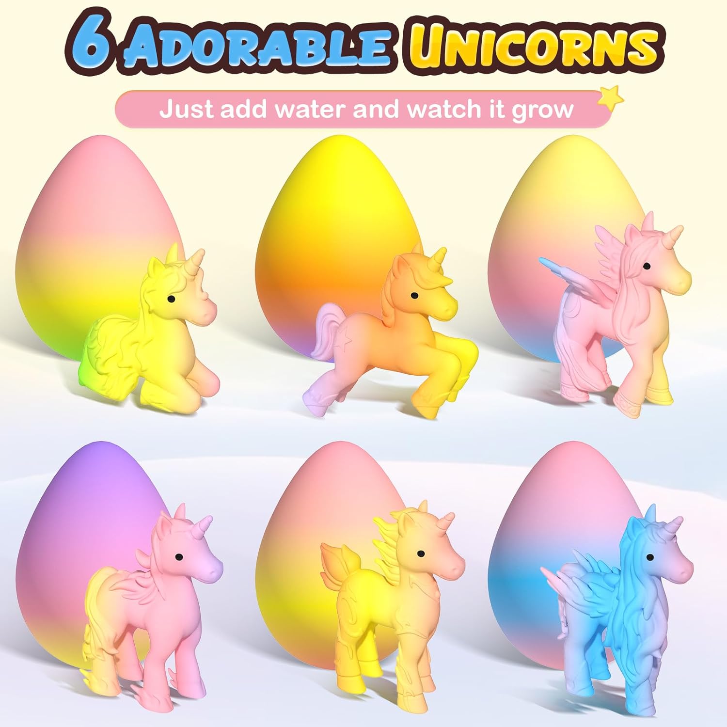 Coodoo Unicorn Hatching Rainbow Eggs for Kids - 6 Pack Unicorn Toys Craft Kits for Boys & Girls, Birthday Easter Basket Stuffers Crafts Gift for Kids 3+ Year Old - Girl Gifts for Ages 3 4 5 6 7 8
