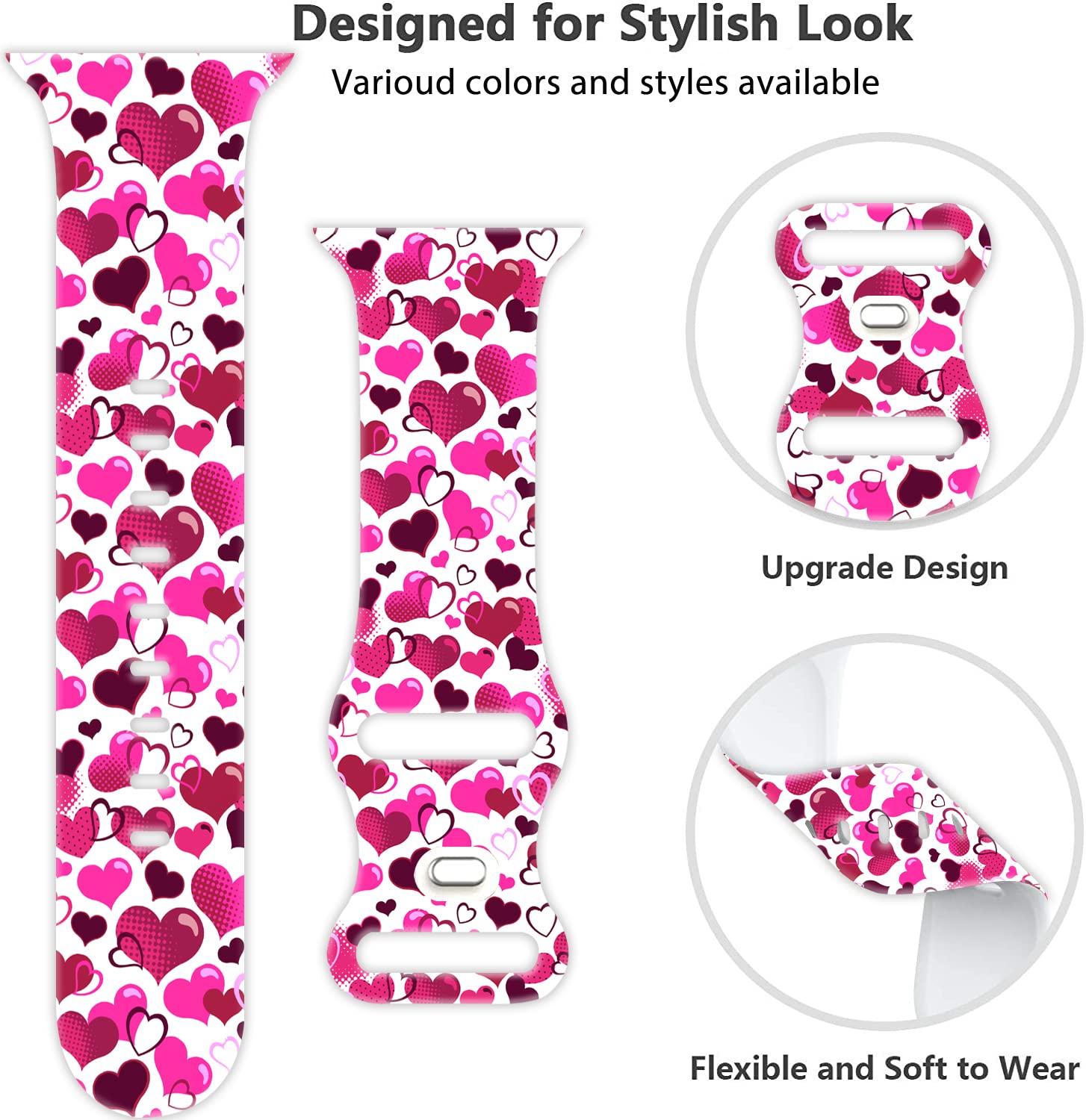 Holiday Watch Bands Compatible Watch 38mm 40mm 41mm 42mm for Women Men, Adjustable Soft Silicone Replacement Smartwatch Wristband for SE Series 8/7/6/5/4/3/2/1