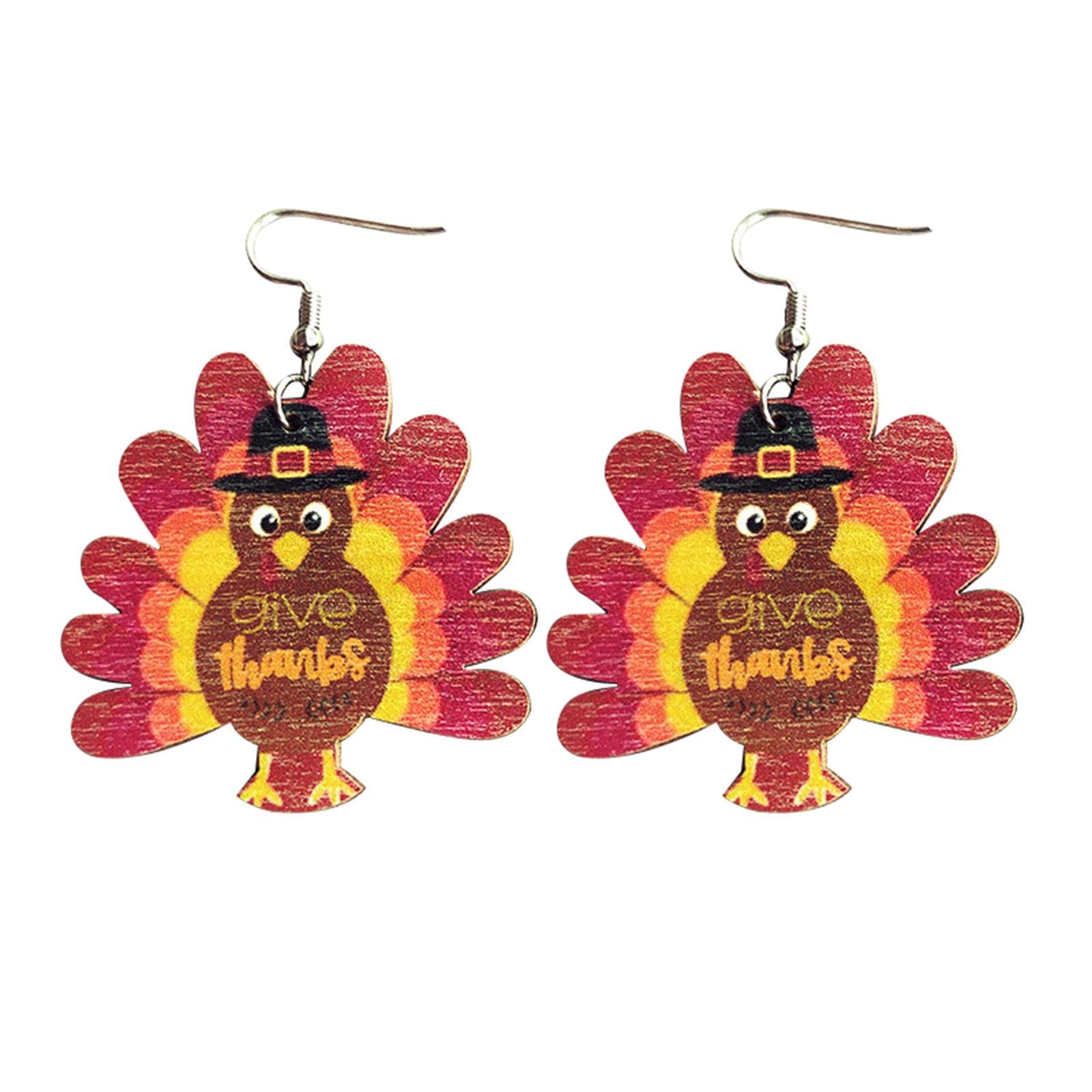 Cute Thanksgiving Turkey Pumpkin Maple Leaf Dangle Earrings Colorful Sunflower Wooden Thanksgiving Fall Earrings for Women Jewelry