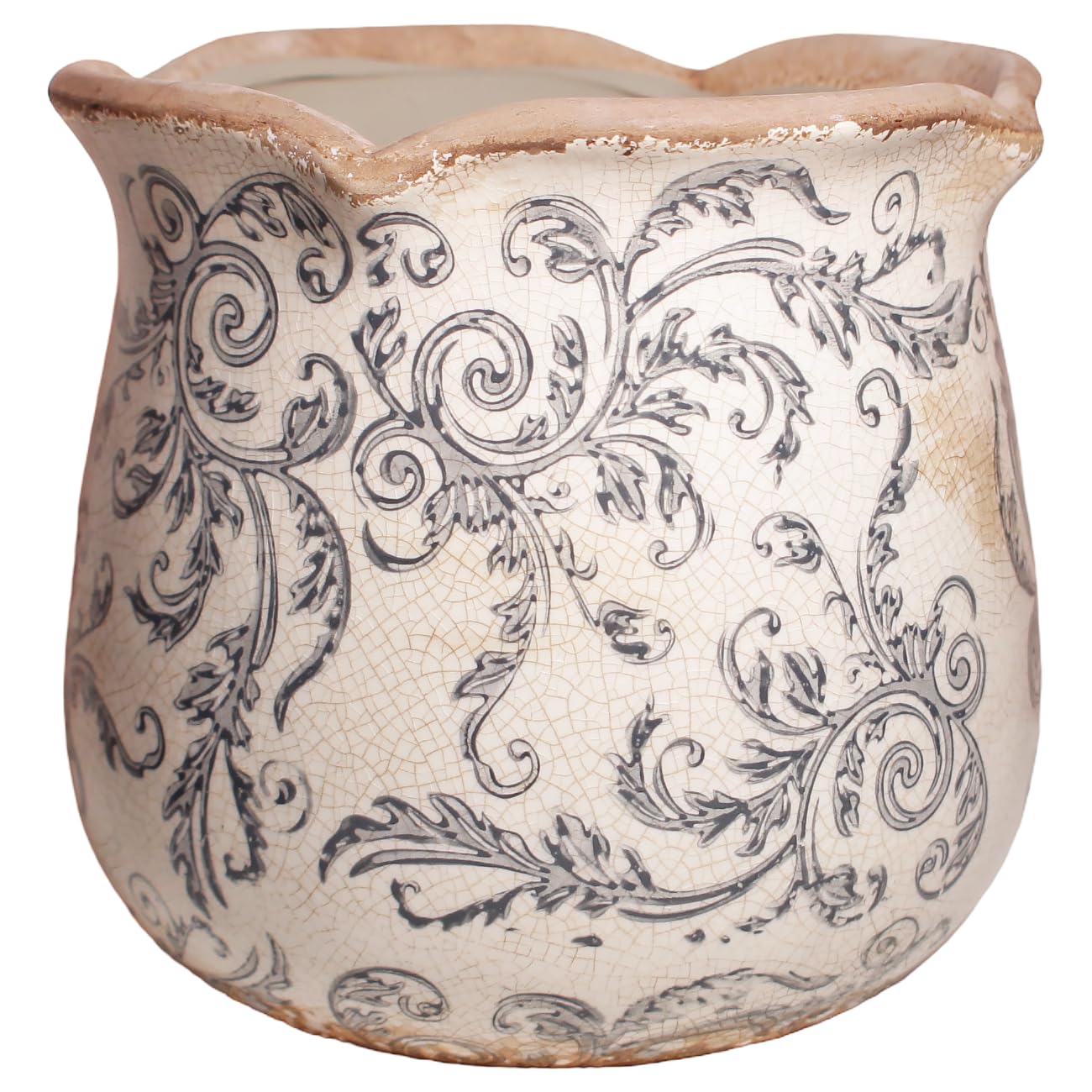 Ceramic Pots for Plants, Vintage Plant Pot with Drainage Hole, 6.11in. Planter for Indoor Plants, Crackle Glaze Finish Flower Pot, Perfect Tuscan Ceramic Planter for Gardening, Antique Blue Meadow