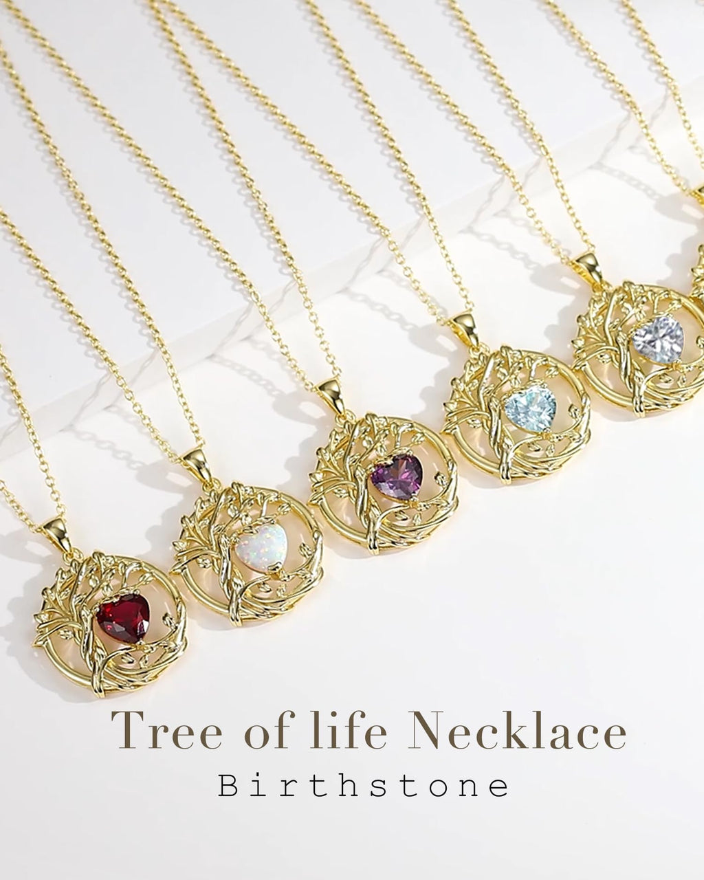 FANCIME Tree of life Birthstone necklace Sterling Silver Pendant Birthstone Necklace Gemstone Anniversary Birthday Jewelry Mothers Day Gifts for Mom Her Wife