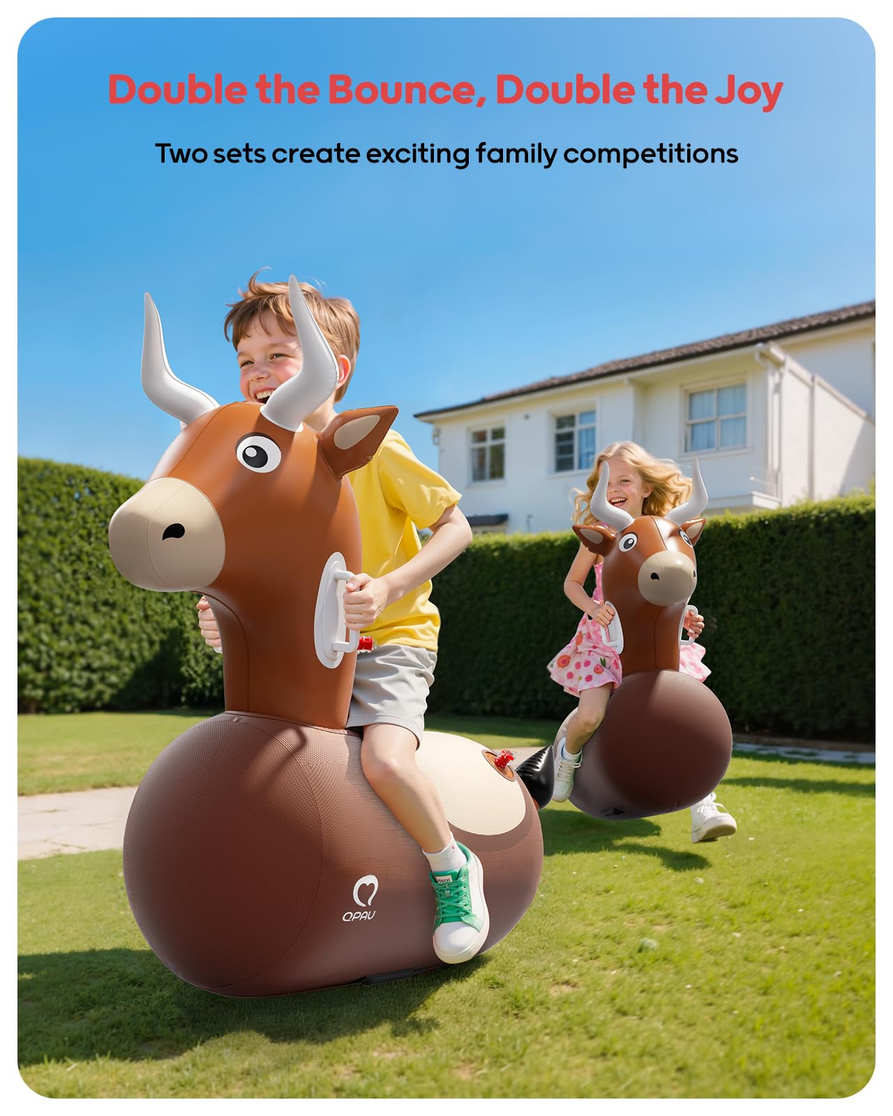 QPAU Inflatable Bouncy Dinosaur Toys 2 PCS with Hand Pump, Heavy Duty Giant Bouncy Pal, 220lbs Load Capacity, Ride On Bouncy Animal Hopper Toy, Indoor Outdoor Bouncers for Kids Girls Boys Ages 5+